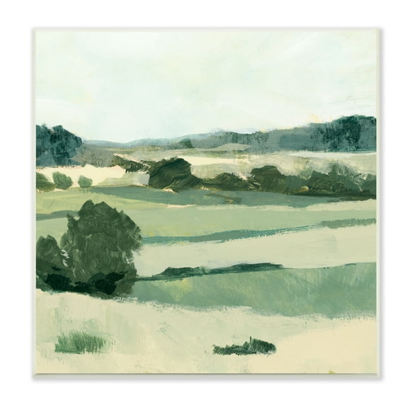 Stupell Industries Open Countryside Landscape Soft Green Rolling Hills Landscape Painting Unframed Art Print Wall Art, 12 x 12