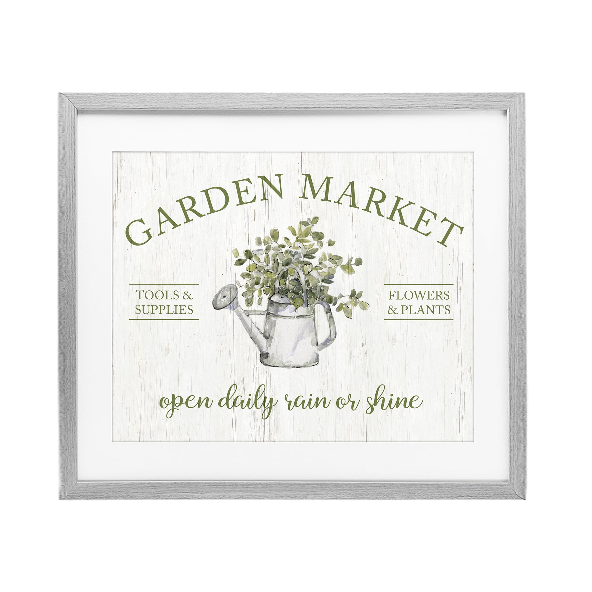 Stupell Industries Open Daily Garden Market Gray Framed Print Under Glass, design by Sally Swatland