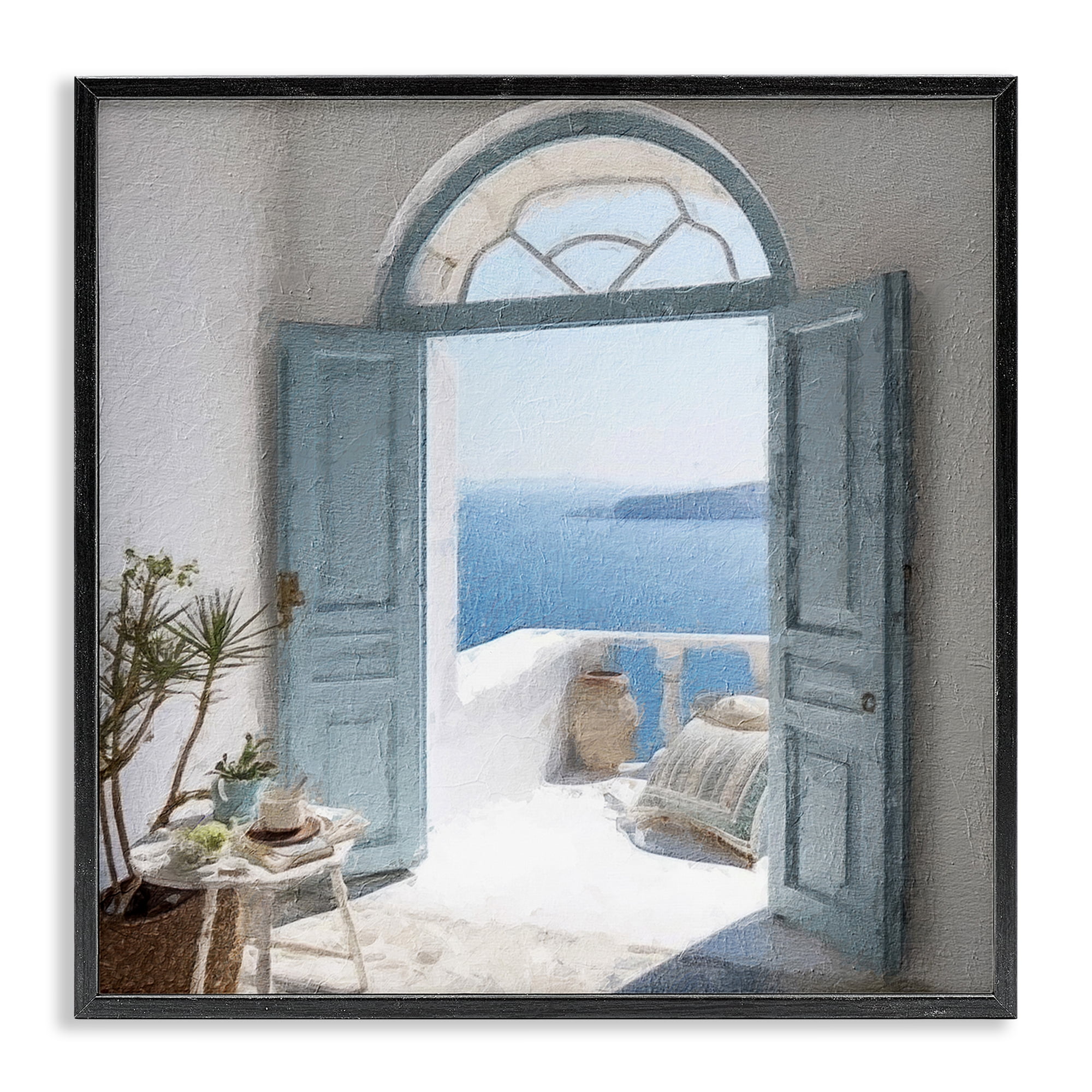 Stupell Industries Open Doorway to Sea Town & City Painting Black Framed Art Print Wall Art, 12 x 12