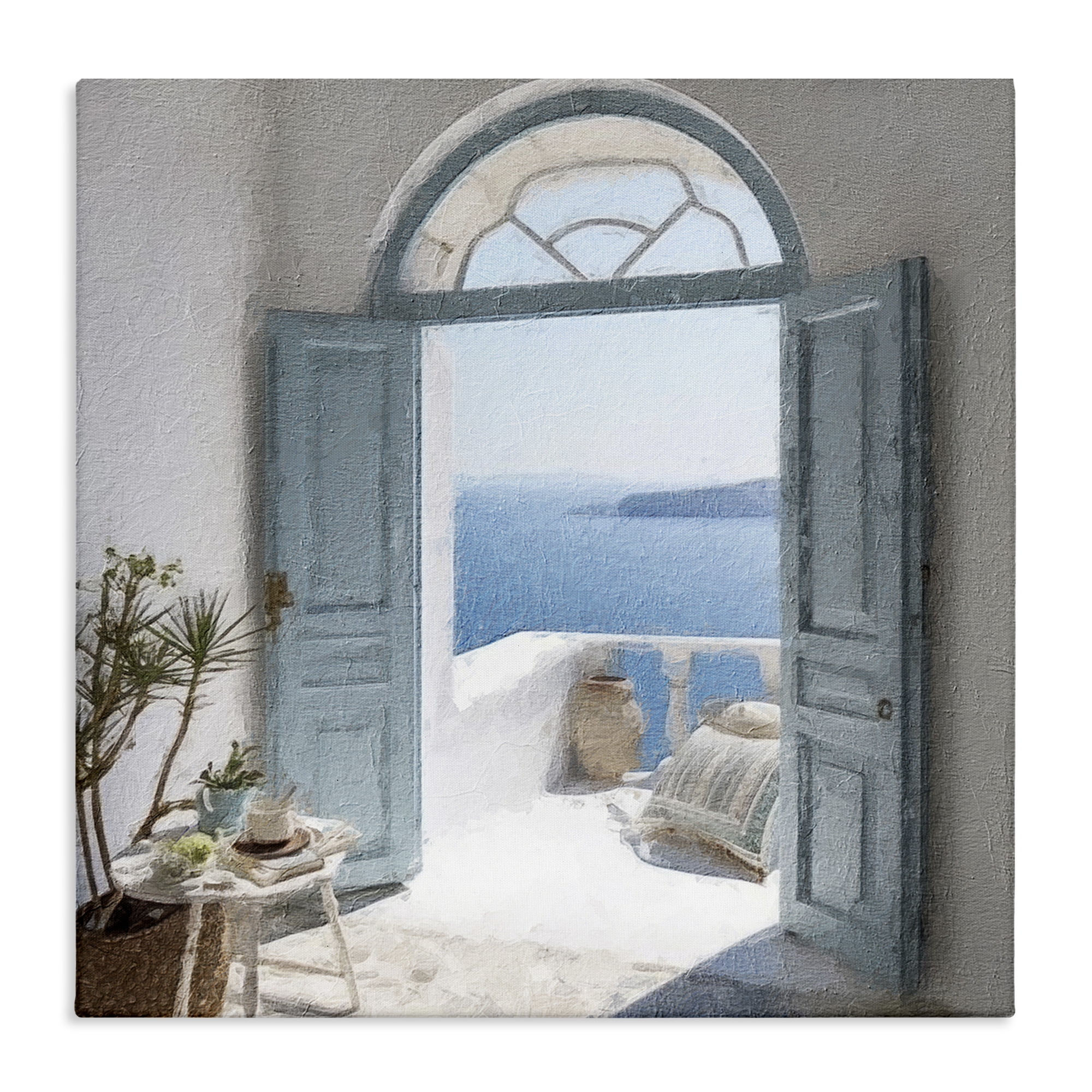 Stupell Industries Open Doorway to Sea Town & City Painting Gallery Wrapped Canvas Art Print Wall Art, 17 x 17