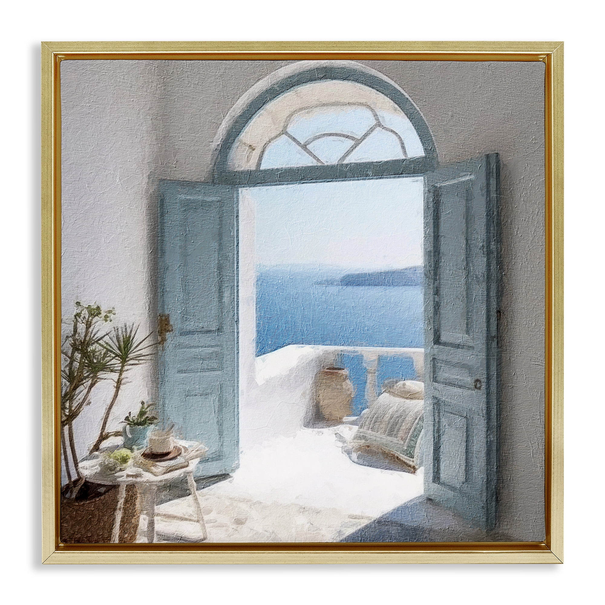 Stupell Industries Open Doorway to Sea Town & City Painting Gold Floater Framed Canvas Art Print Wall Art, 25 x 25