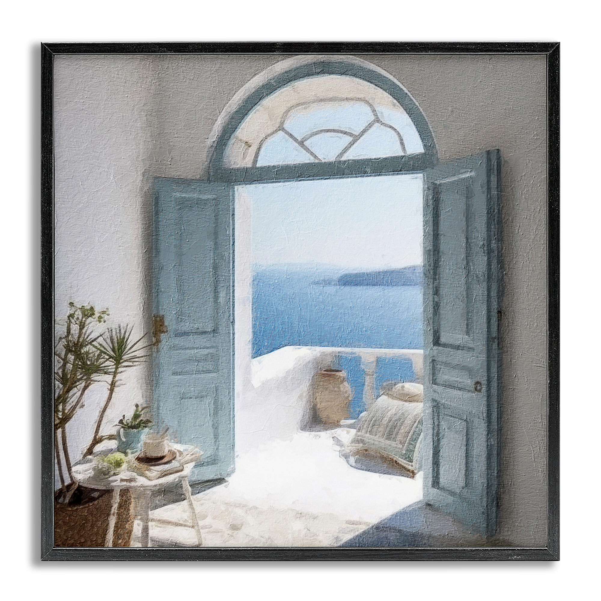 Stupell Industries Open Doorway to Sea Town & City Painting Gray Framed Art Print Wall Art, 17 x 17