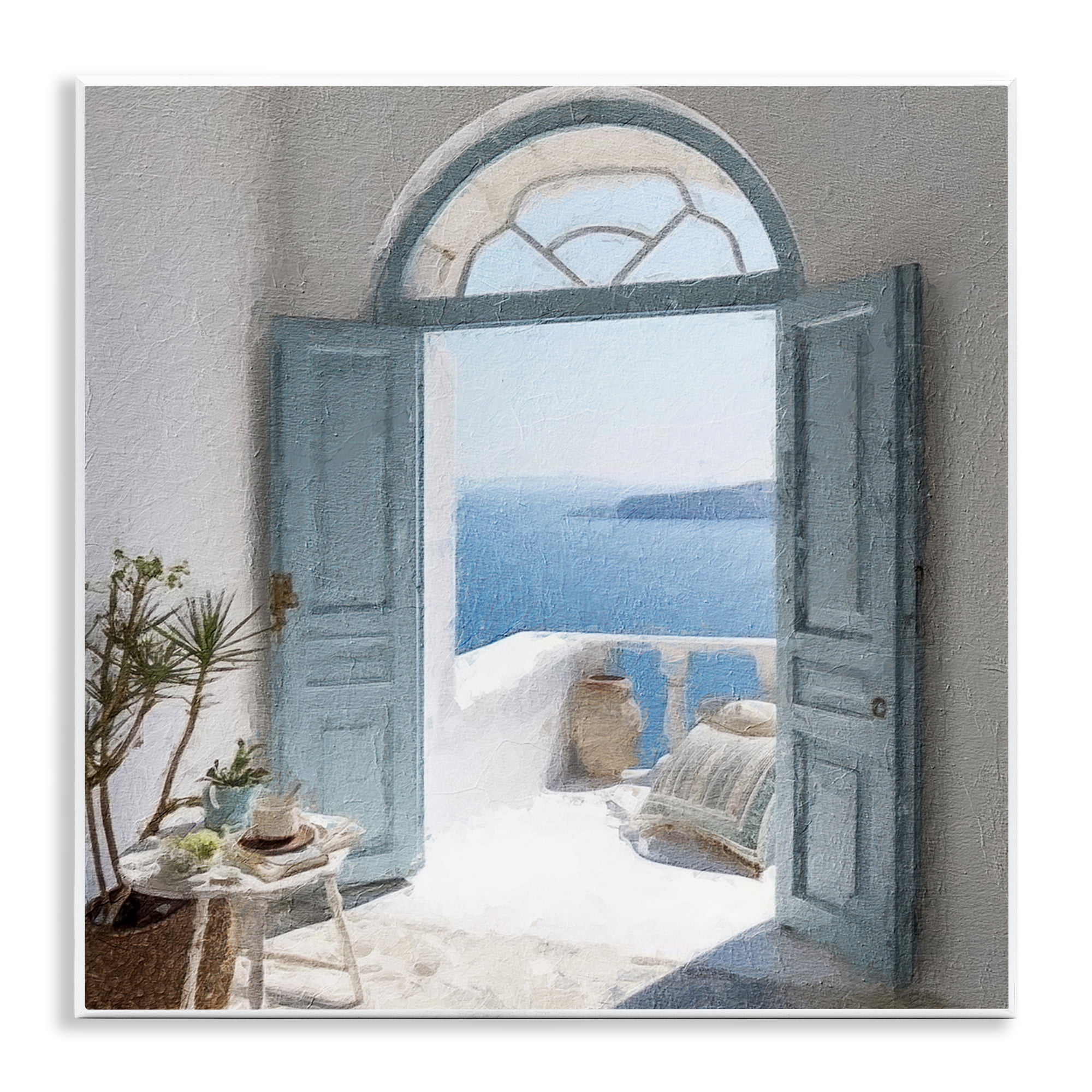 Stupell Industries Open Doorway to Sea Town & City Painting Unframed Art Print Wall Art, 12 x 12