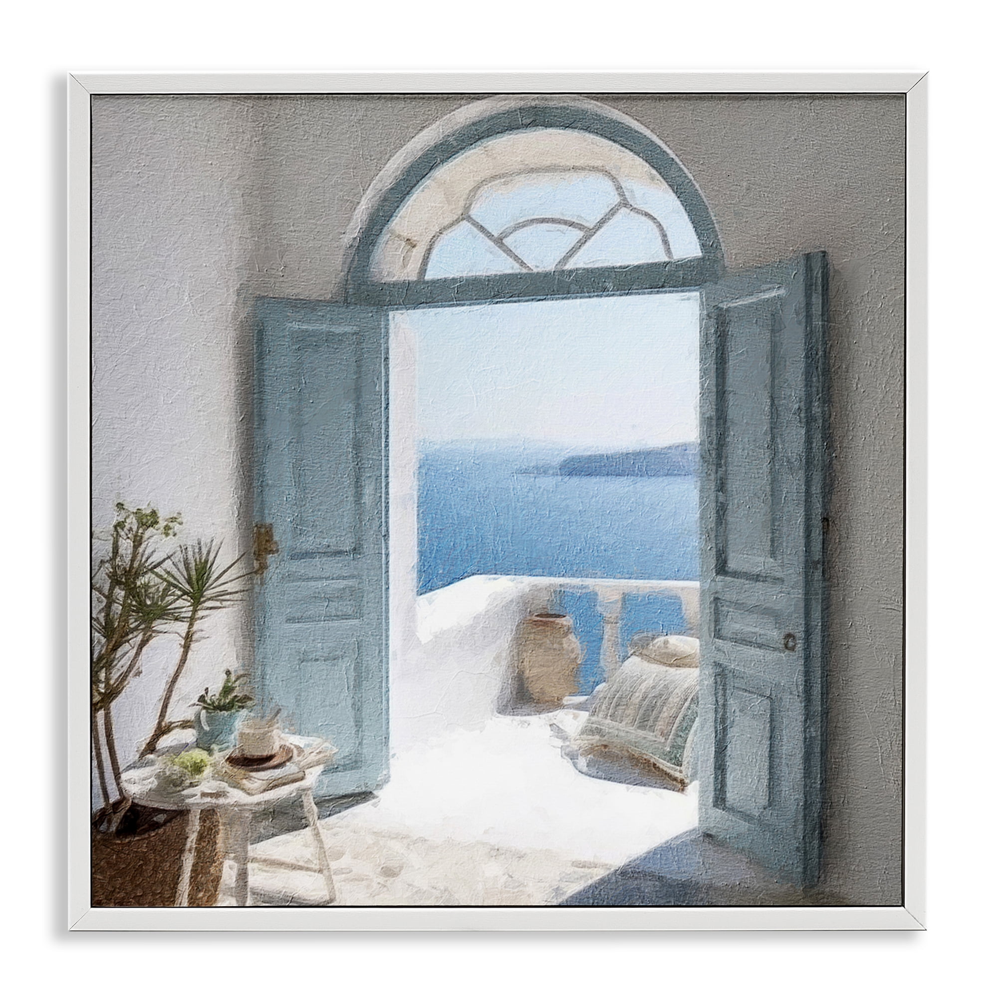 Stupell Industries Open Doorway to Sea Town & City Painting White Framed Art Print Wall Art, 24 x 24