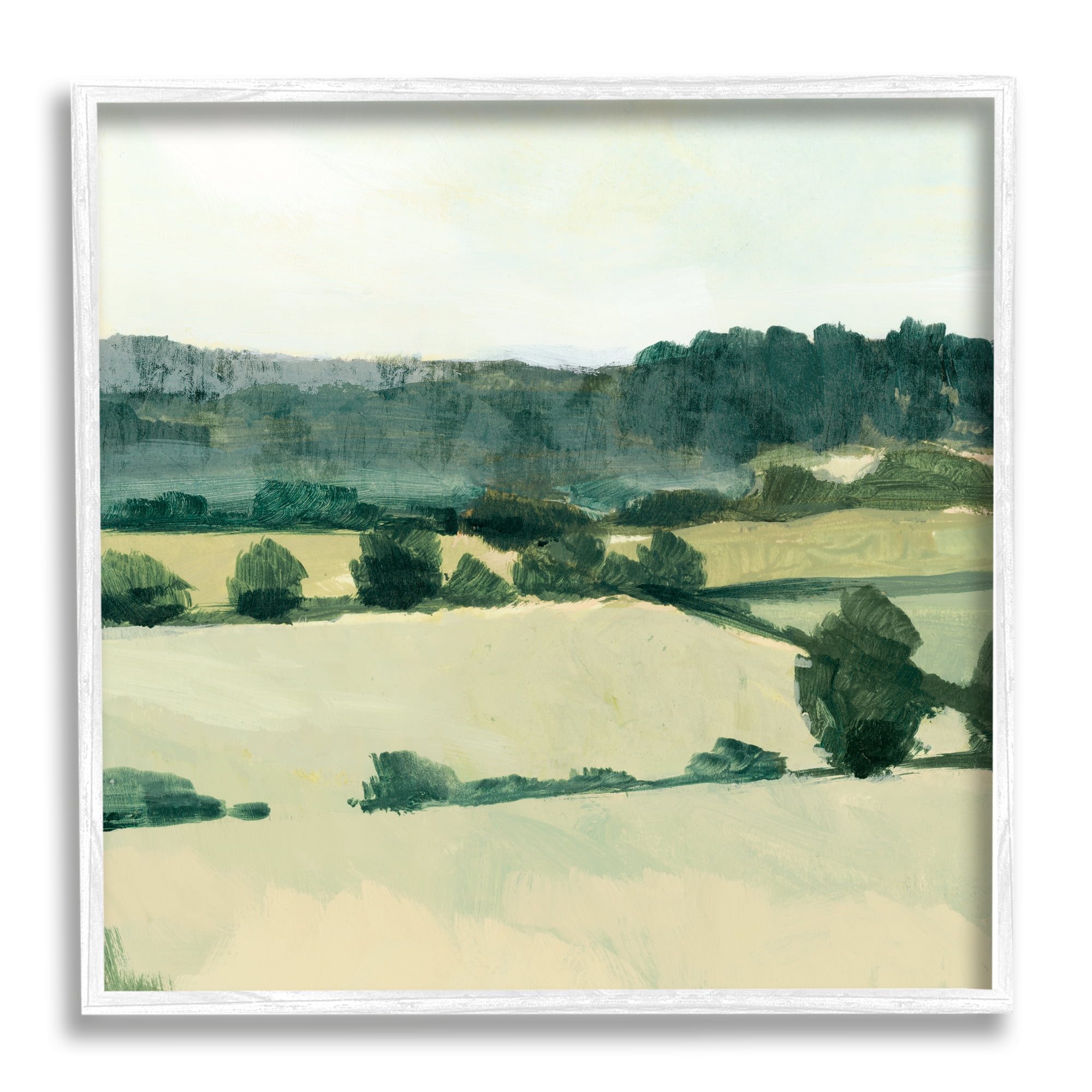 Stupell Industries Open Green Farm Fields Abstract Country Tree Landscape Landscape Painting White Framed Art Print Wall Art, 24 x 24