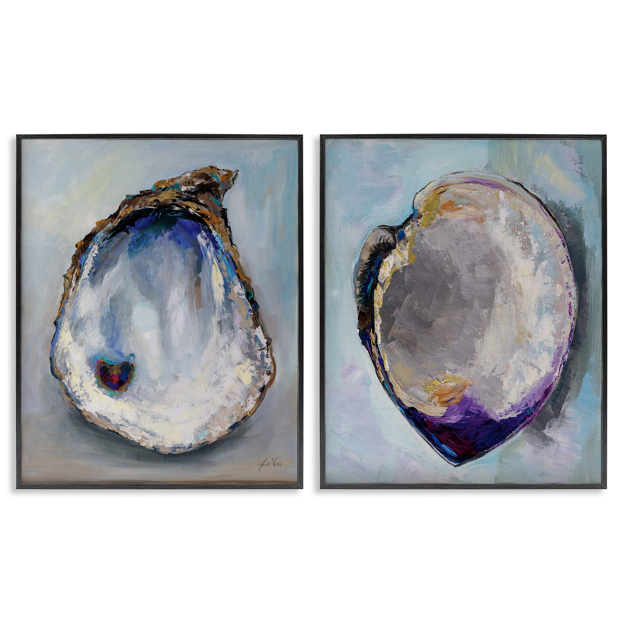 Stupell Industries Open Oyster Clam Shell Nautical & Beach Painting Black Framed Art Print Wall Art, 24 x 30, Set of 2