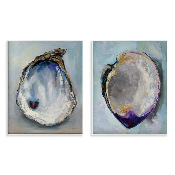 Stupell Industries Open Oyster Clam Shell Nautical & Beach Painting Unframed Art Print Wall Art, 11 x 14, Set of 2