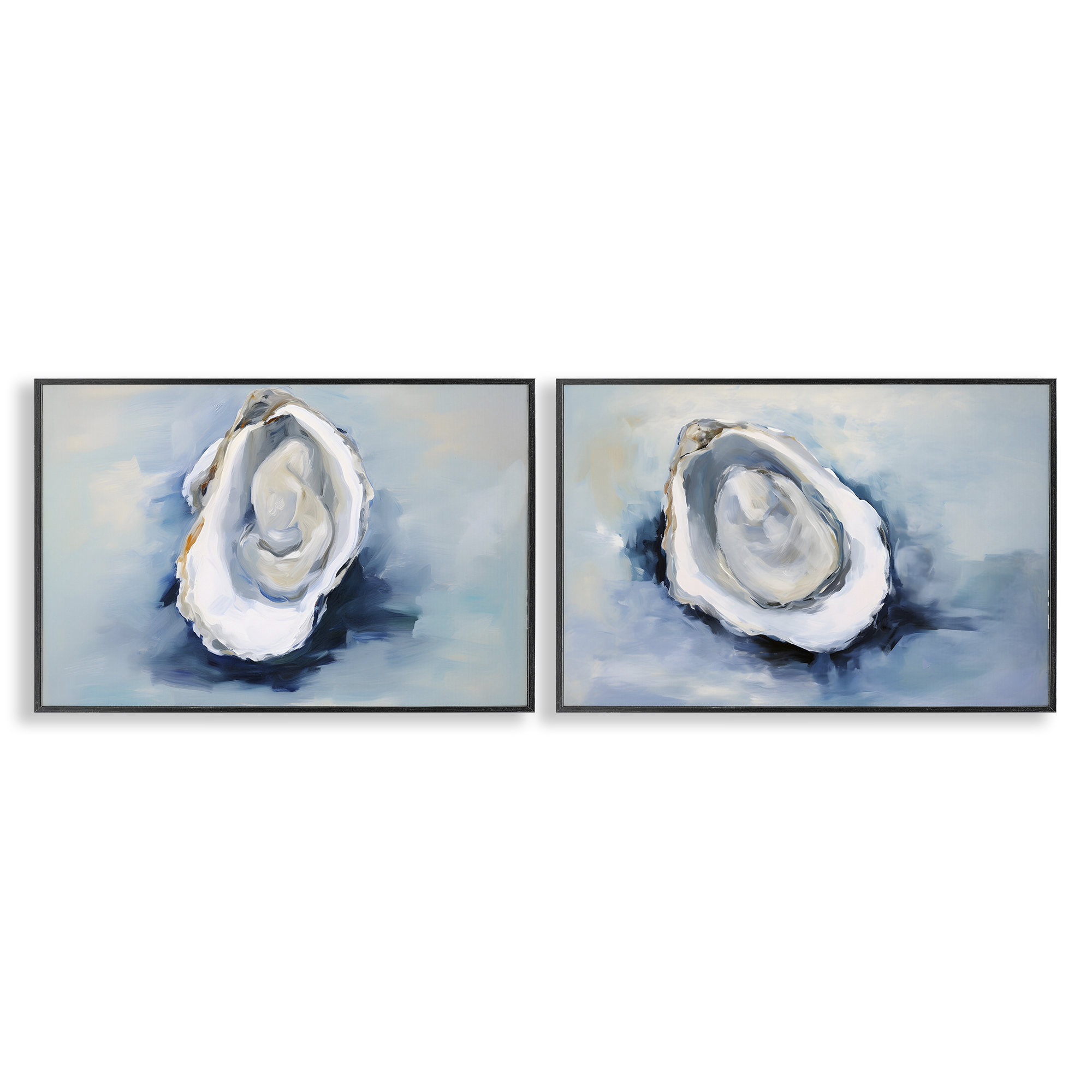 Stupell Industries Open Oyster Mollusk Shells Nautical & Beach Painting Black Framed Art Print Wall Art, 30 x 20, Set of 2