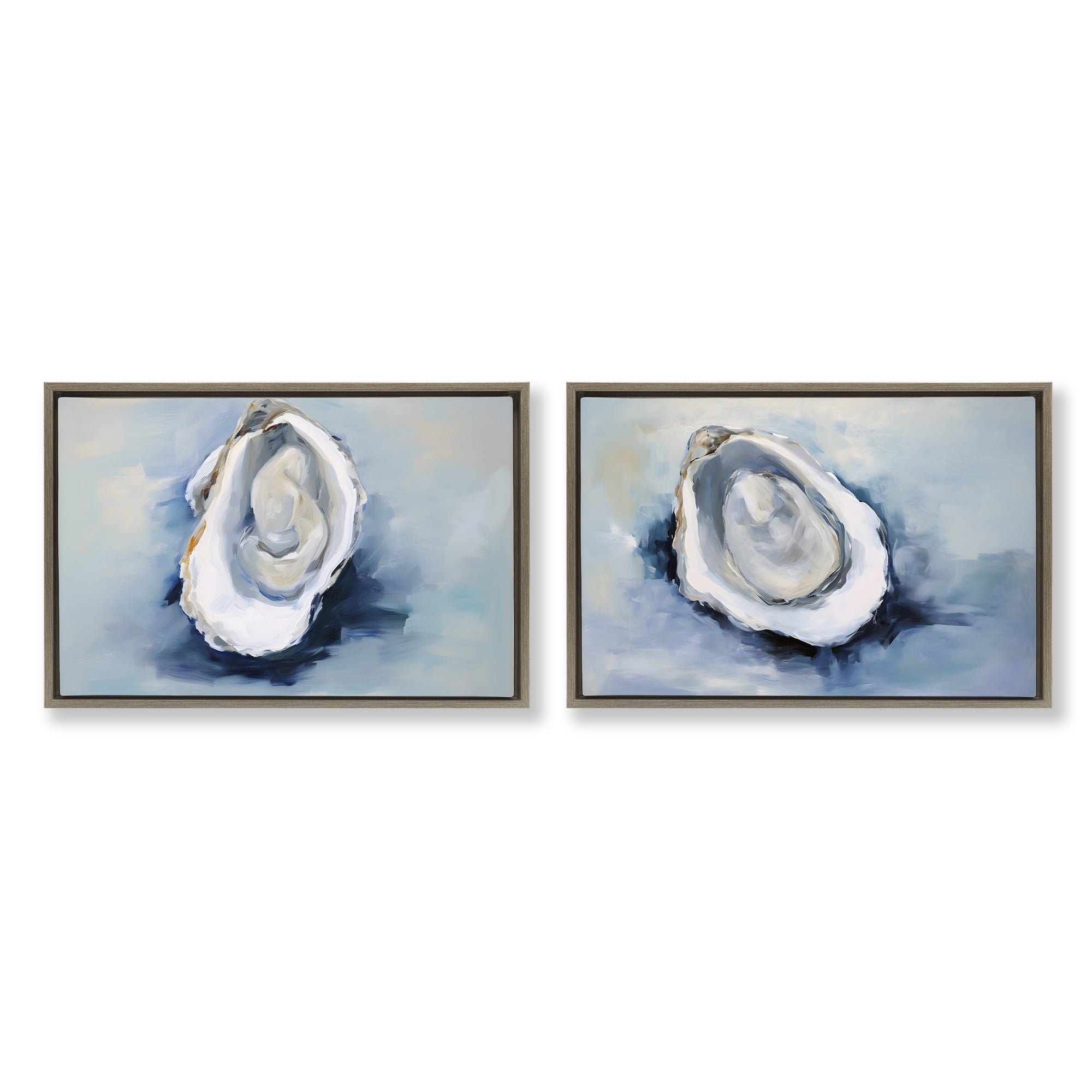 Stupell Industries Open Oyster Mollusk Shells Nautical & Beach Painting Brown Floater Framed Canvas Art Print Wall Art, 31 x 21, Set of 2