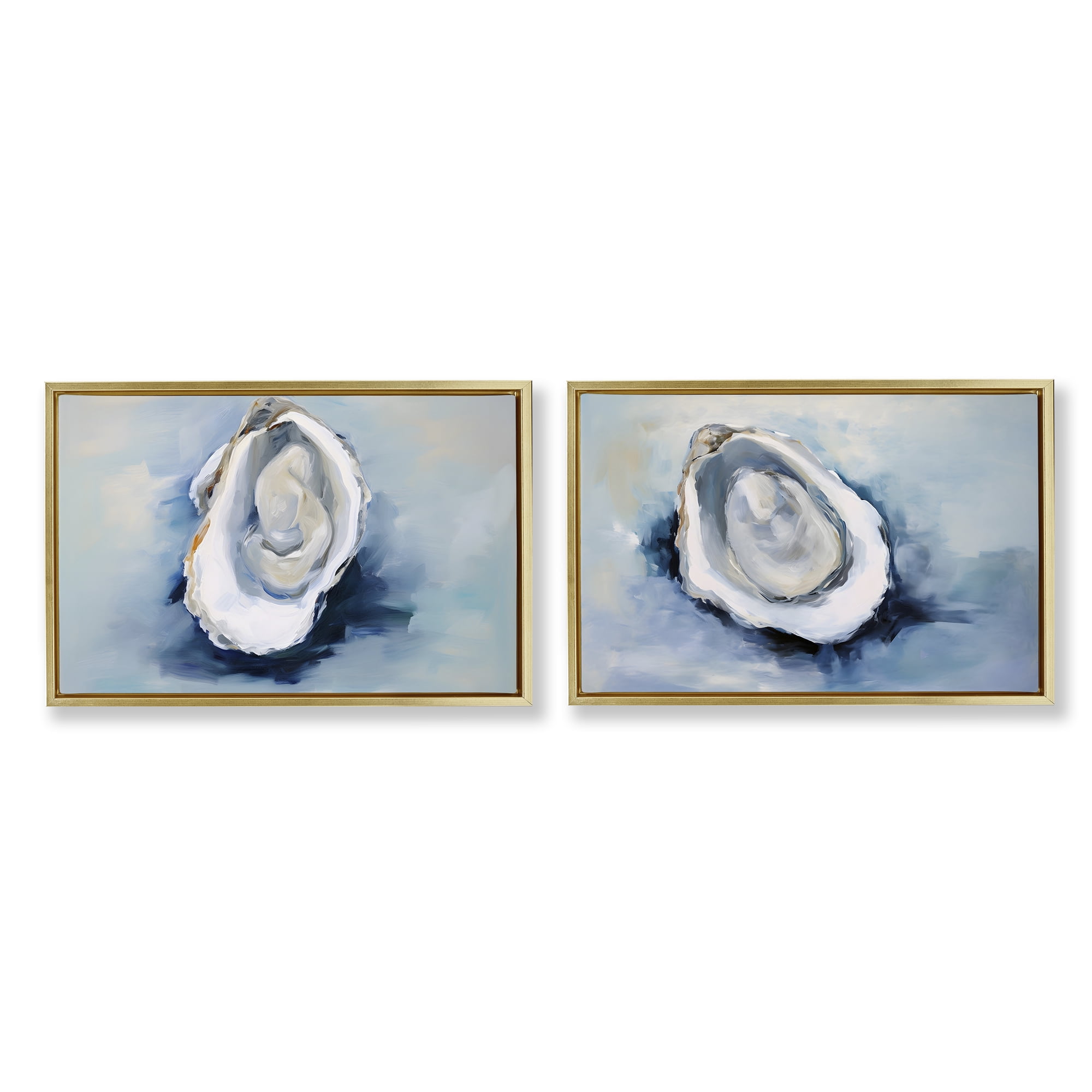 Stupell Industries Open Oyster Mollusk Shells Nautical & Beach Painting Gold Floater Framed Canvas Art Print Wall Art, 25 x 17, Set of 2