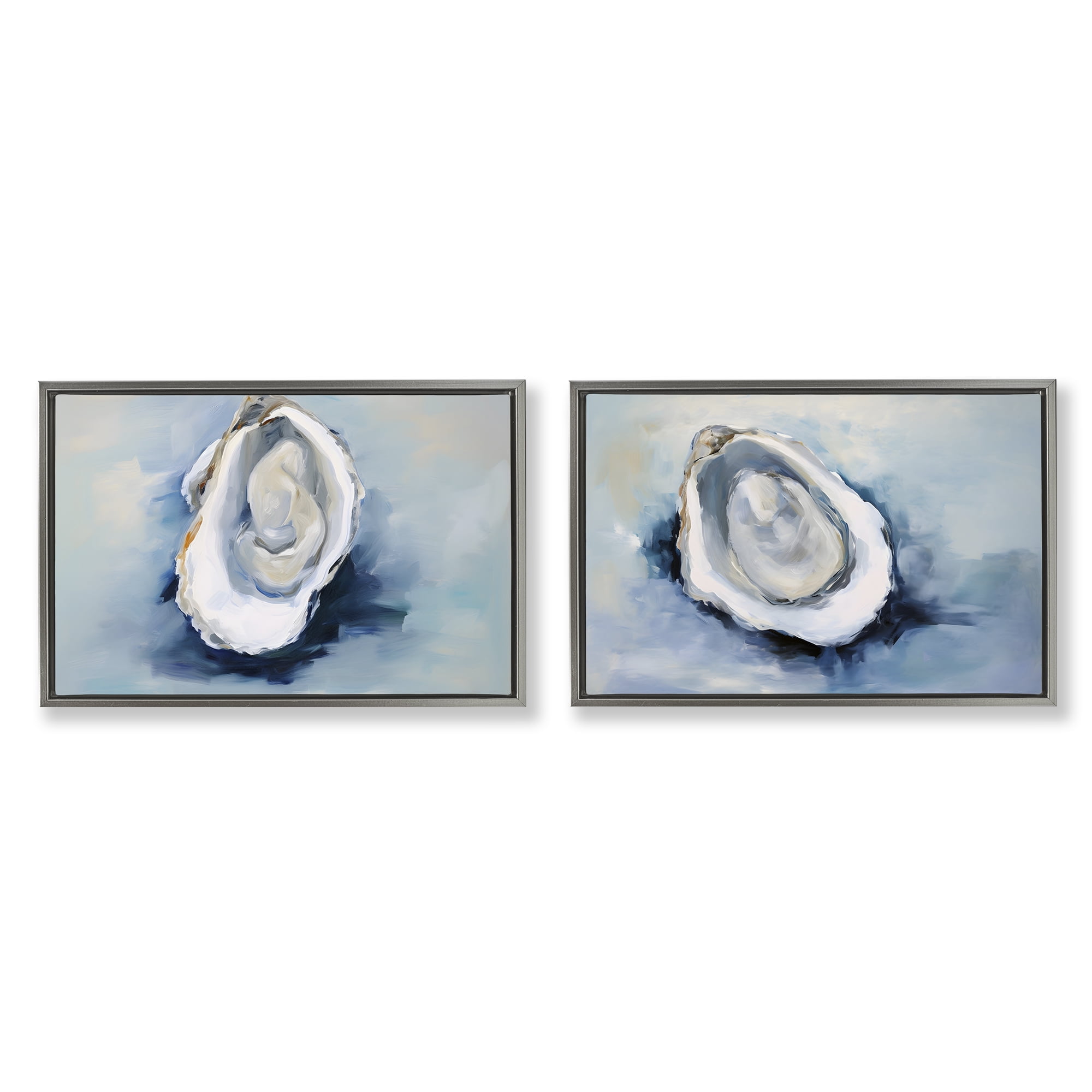 Stupell Industries Open Oyster Mollusk Shells Nautical & Beach Painting Gray Floater Framed Canvas Art Print Wall Art, 25 x 17, Set of 2