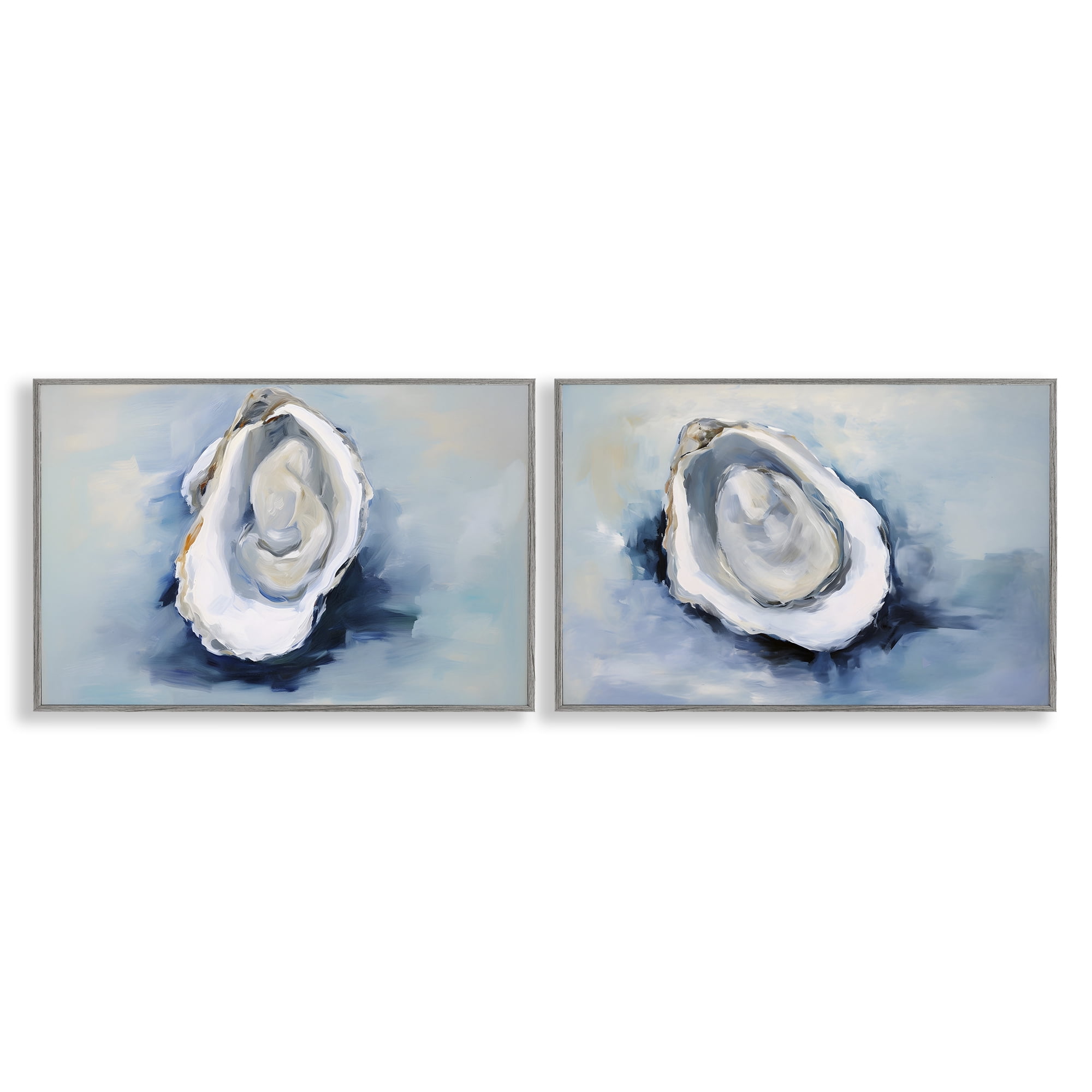 Stupell Industries Open Oyster Mollusk Shells Nautical & Beach Painting Gray Framed Art Print Wall Art, 24 x 16, Set of 2