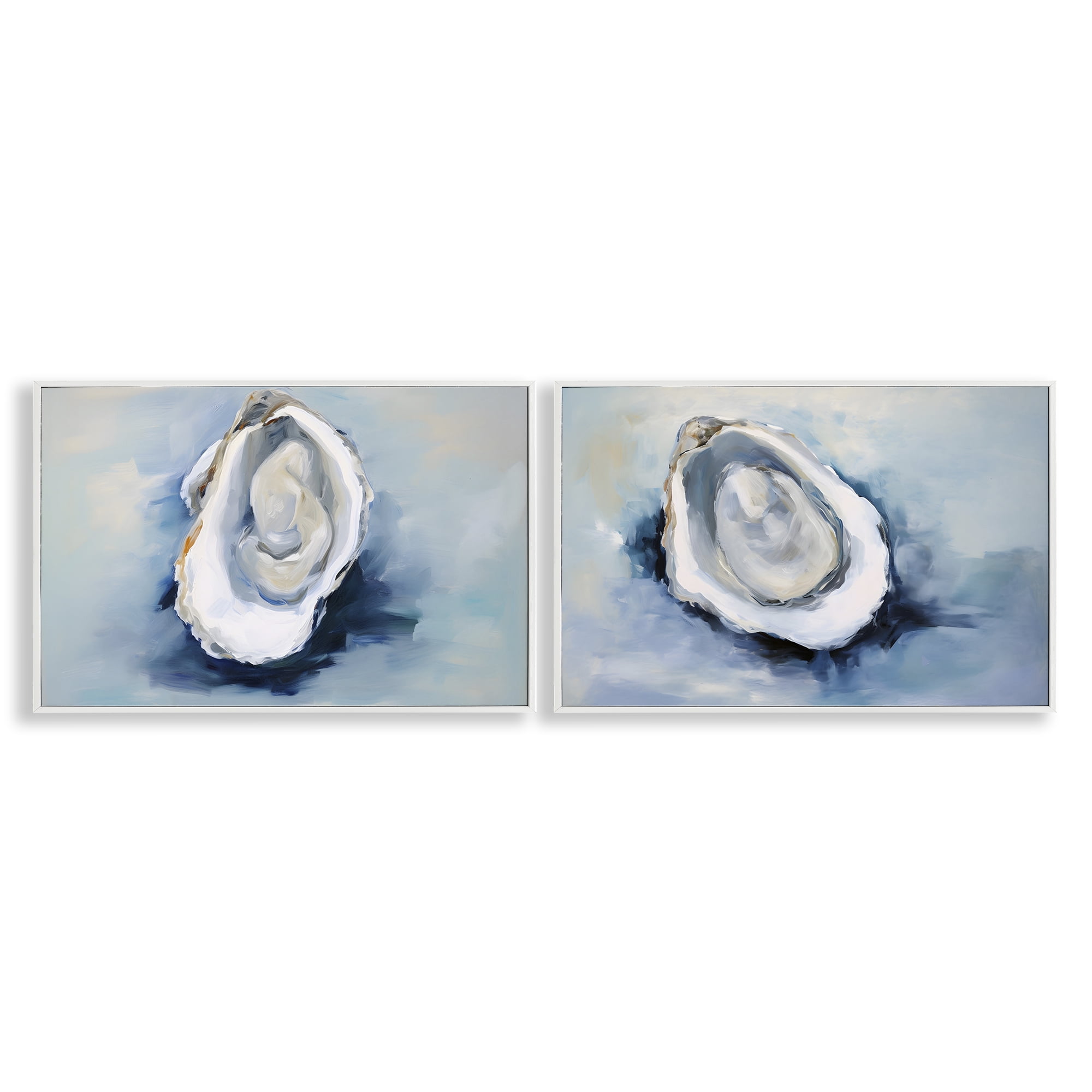 Stupell Industries Open Oyster Mollusk Shells Nautical & Beach Painting White Framed Art Print Wall Art, 18 x 12, Set of 2