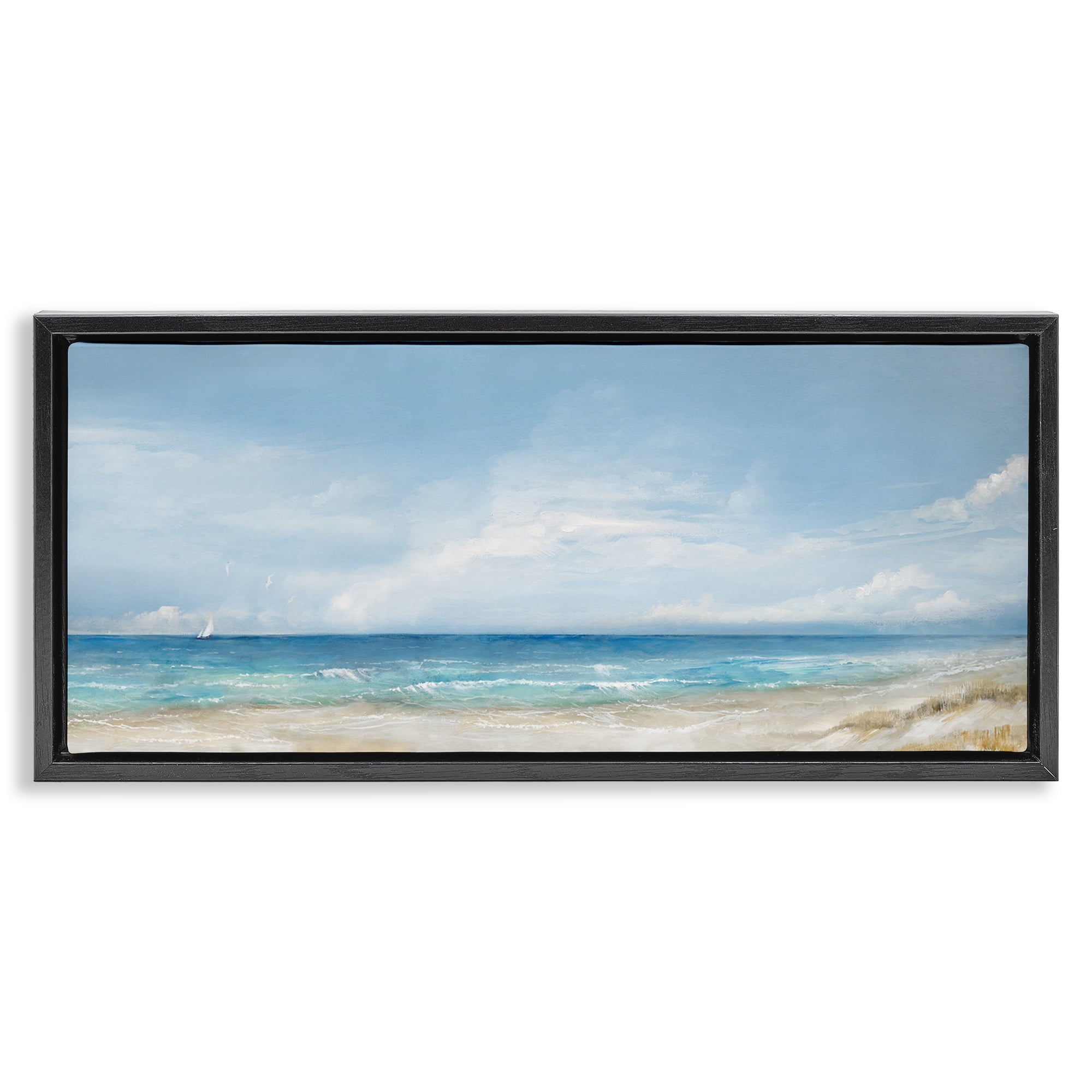 Stupell Industries Open Panoramic Sea Black Framed Floater Canvas Wall Art, design by Ruane Manning