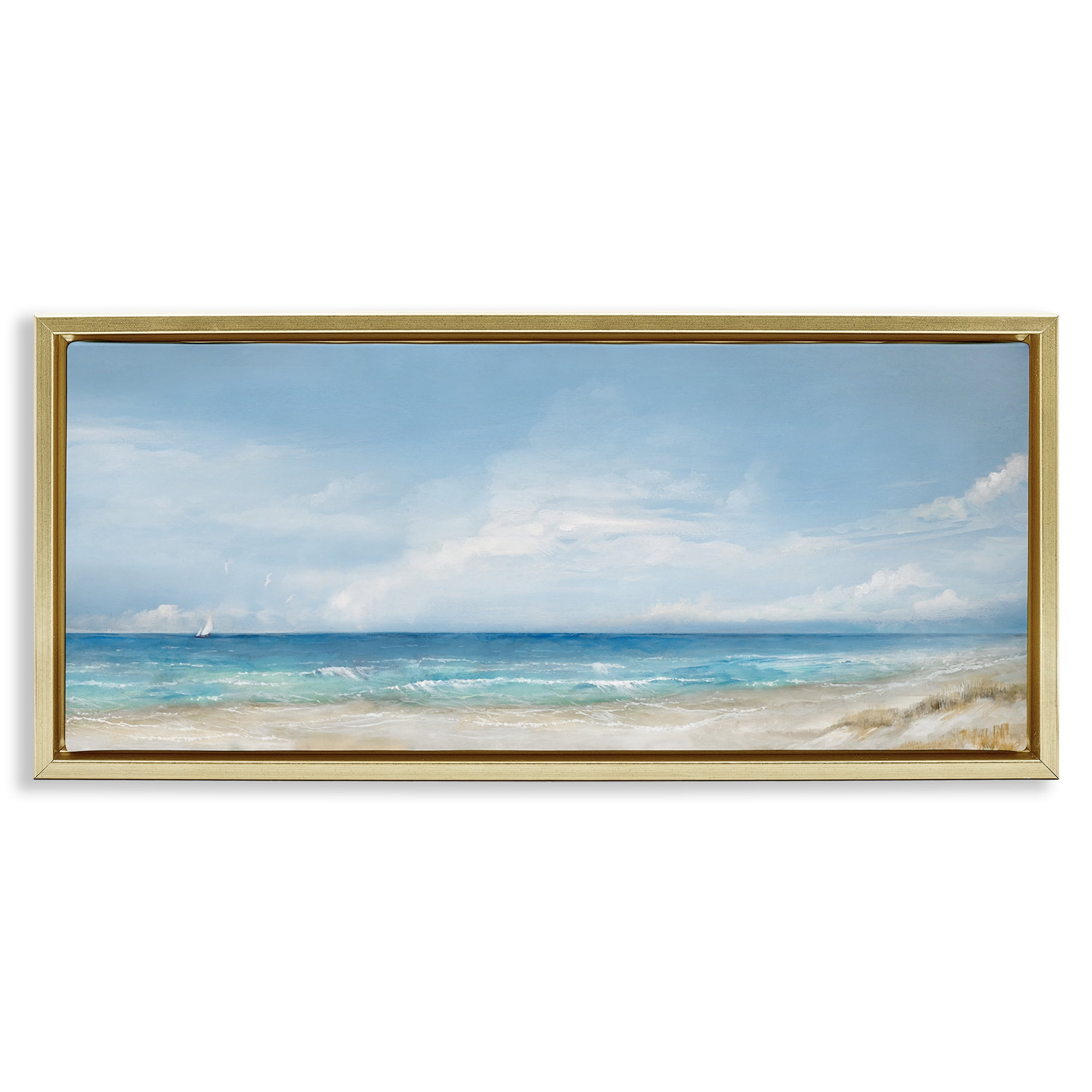 Stupell Industries Open Panoramic Sea Gold Framed Floater Canvas Wall Art, design by Ruane Manning