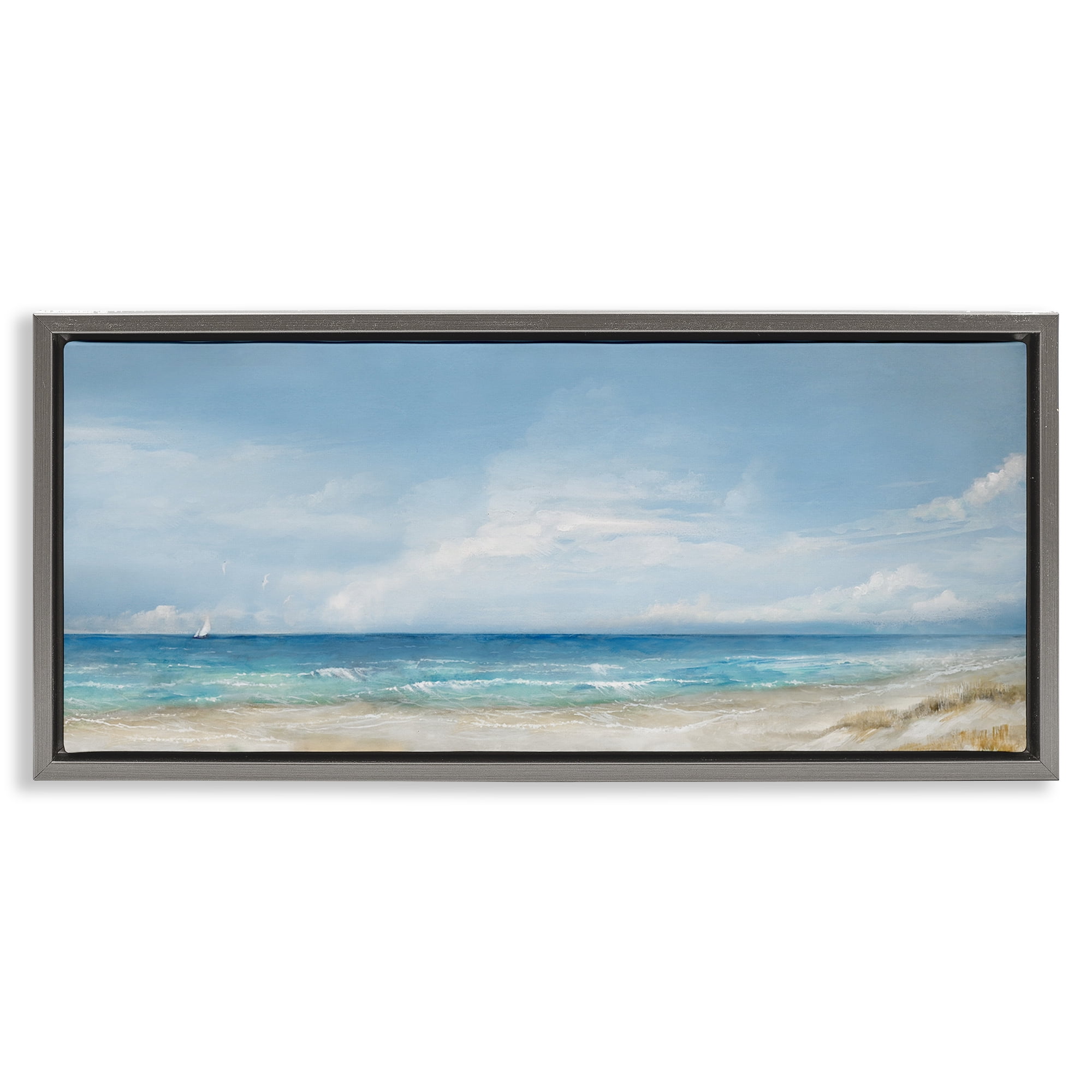 Stupell Industries Open Panoramic Sea Gray Framed Floater Canvas Wall Art, design by Ruane Manning