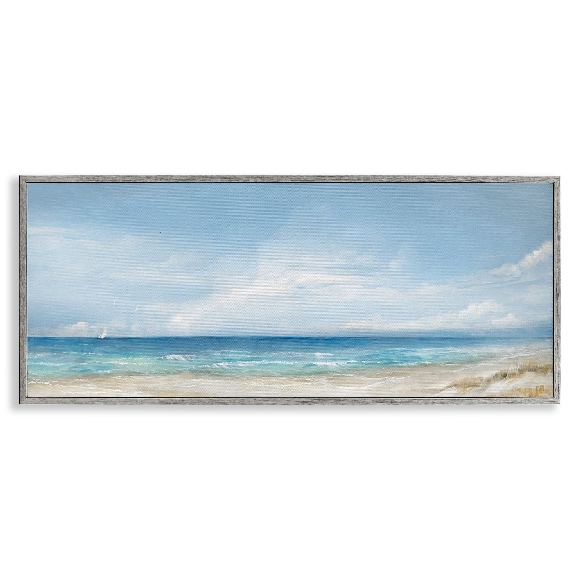 Stupell Industries Open Panoramic Sea Gray Framed Giclee Art, design by Ruane Manning