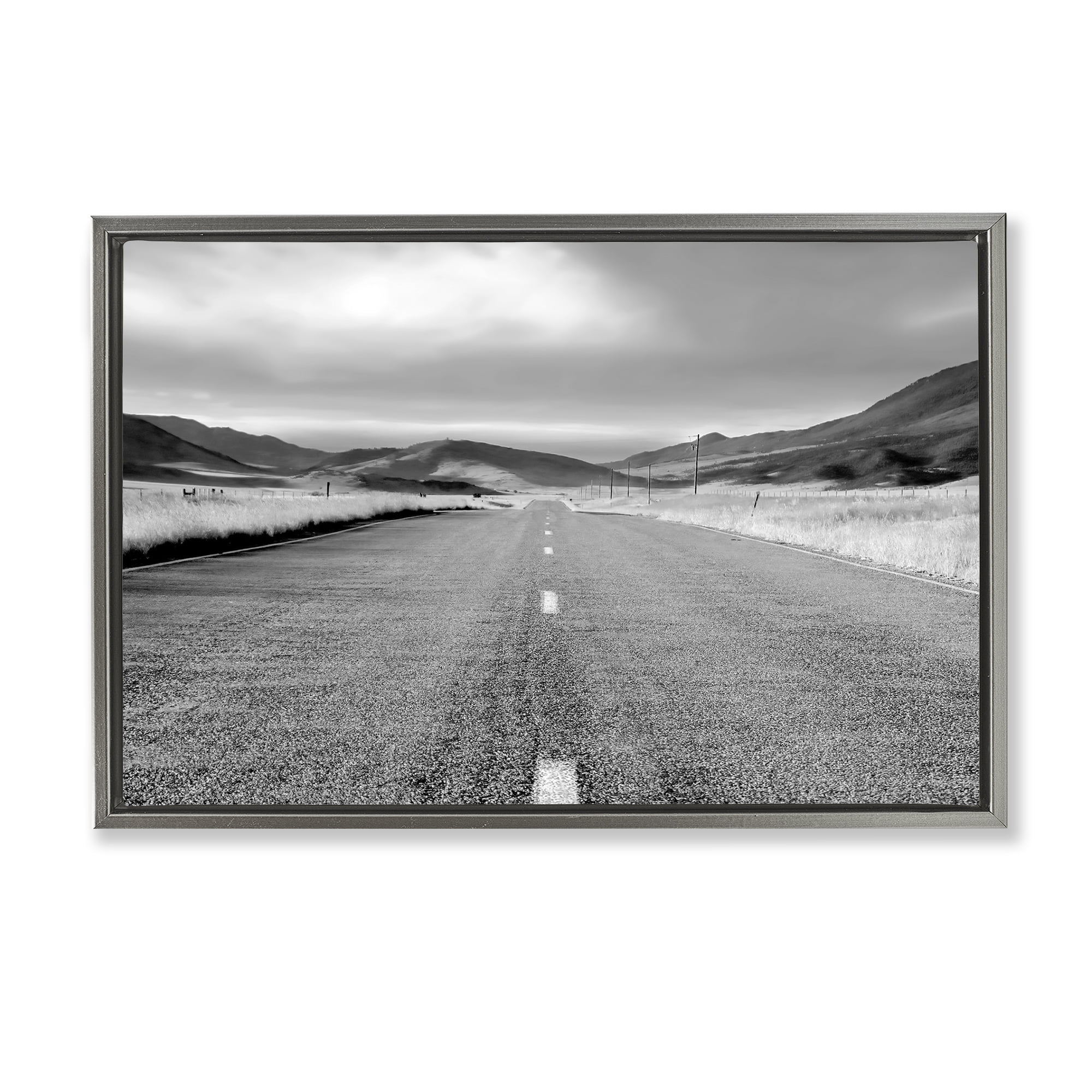 Stupell Industries Open Road Through Rolling Hills Gray Framed Floater Canvas Wall Art, design by Steve Toole