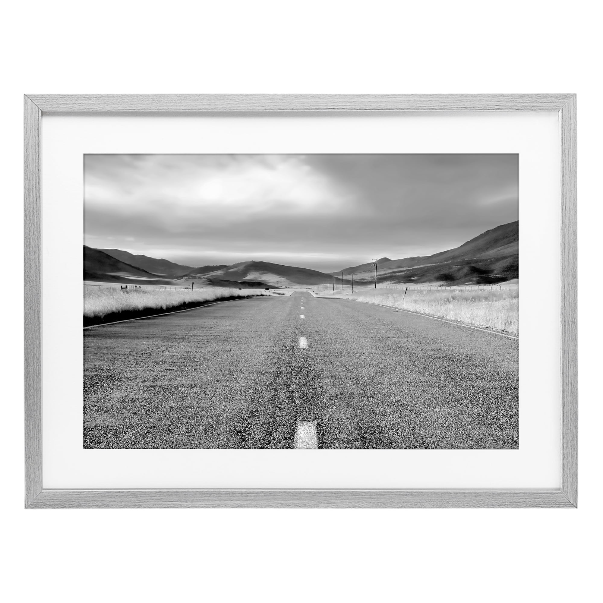 Stupell Industries Open Road Through Rolling Hills Gray Framed Print Under Glass, design by Steve Toole