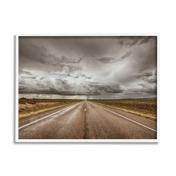 Stupell Industries Open Road under Stormy Sky Western Landscape Photography White Framed Art Print Wall Art, 11x14, by Nathan Larson