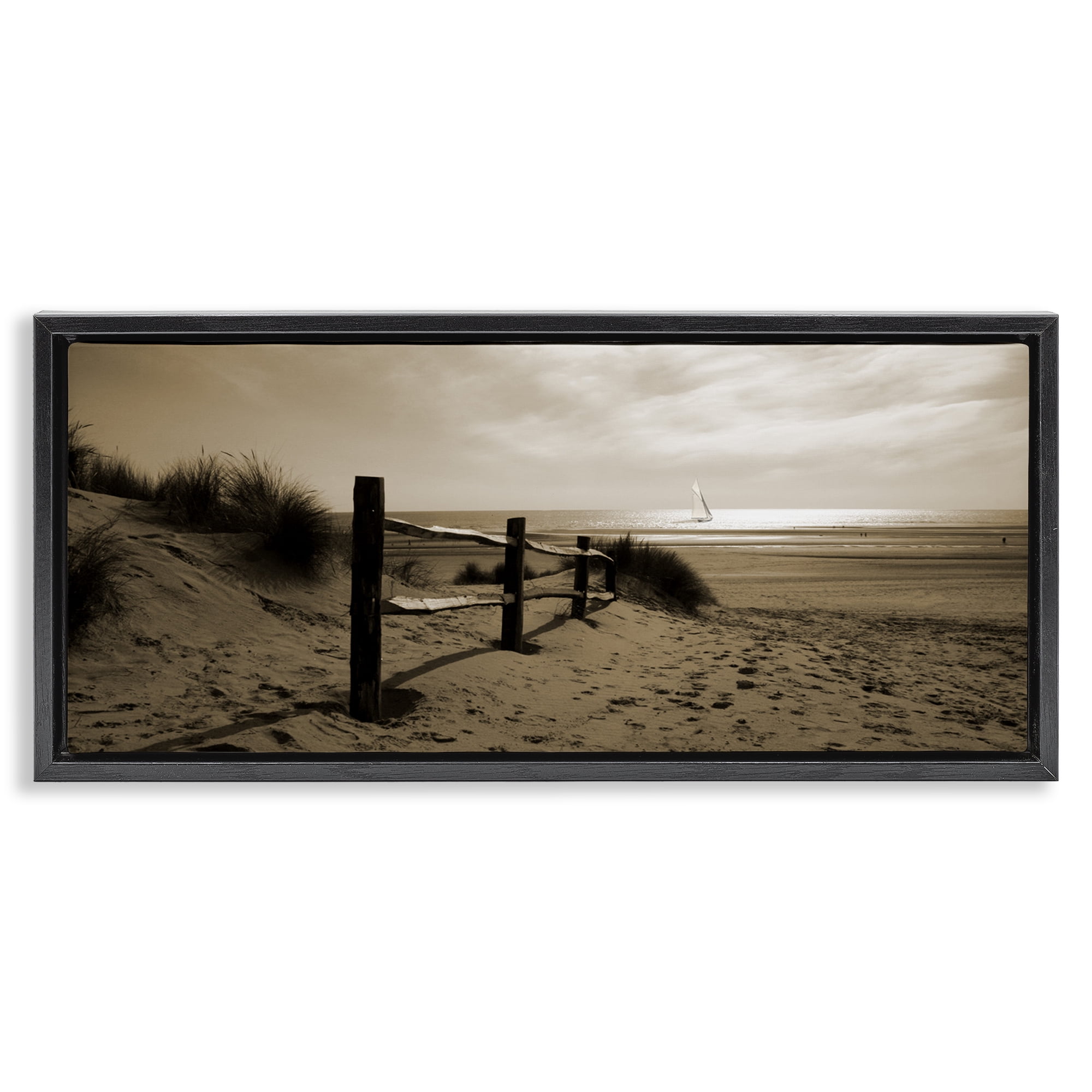 Stupell Industries Open Water Beach Landscape Photography Black Floater Framed Canvas Art Print Wall Art, 31 x 14