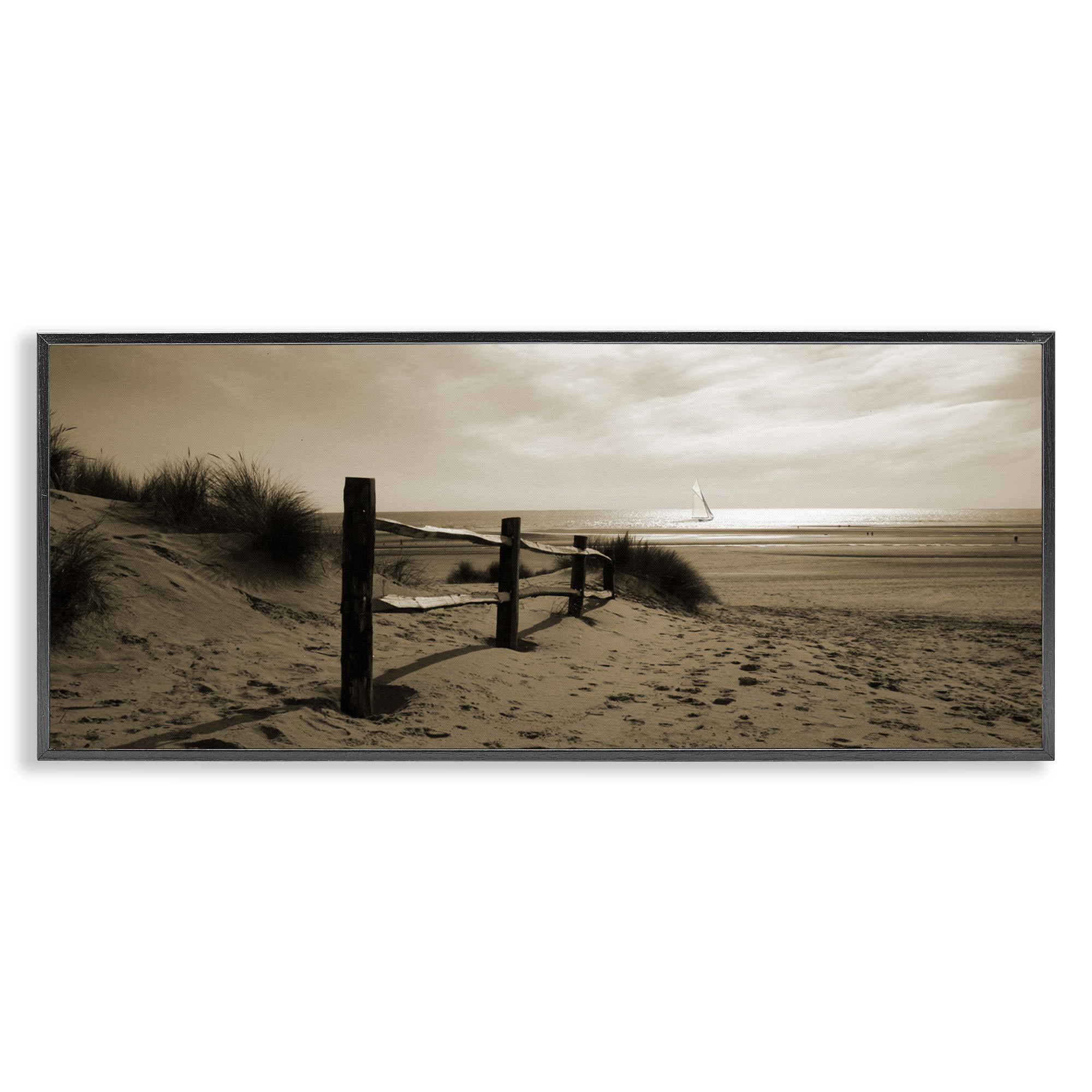 Stupell Industries Open Water Beach Landscape Photography Black Framed Art Print Wall Art, 30 x 13