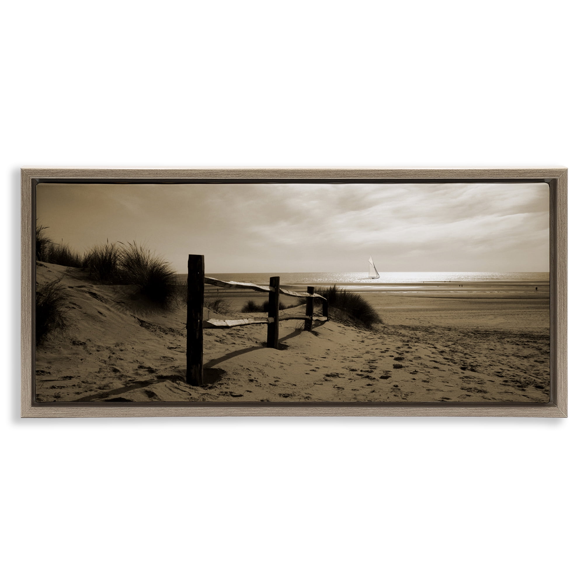 Stupell Industries Open Water Beach Landscape Photography Brown Floater Framed Canvas Art Print Wall Art, 31 x 14