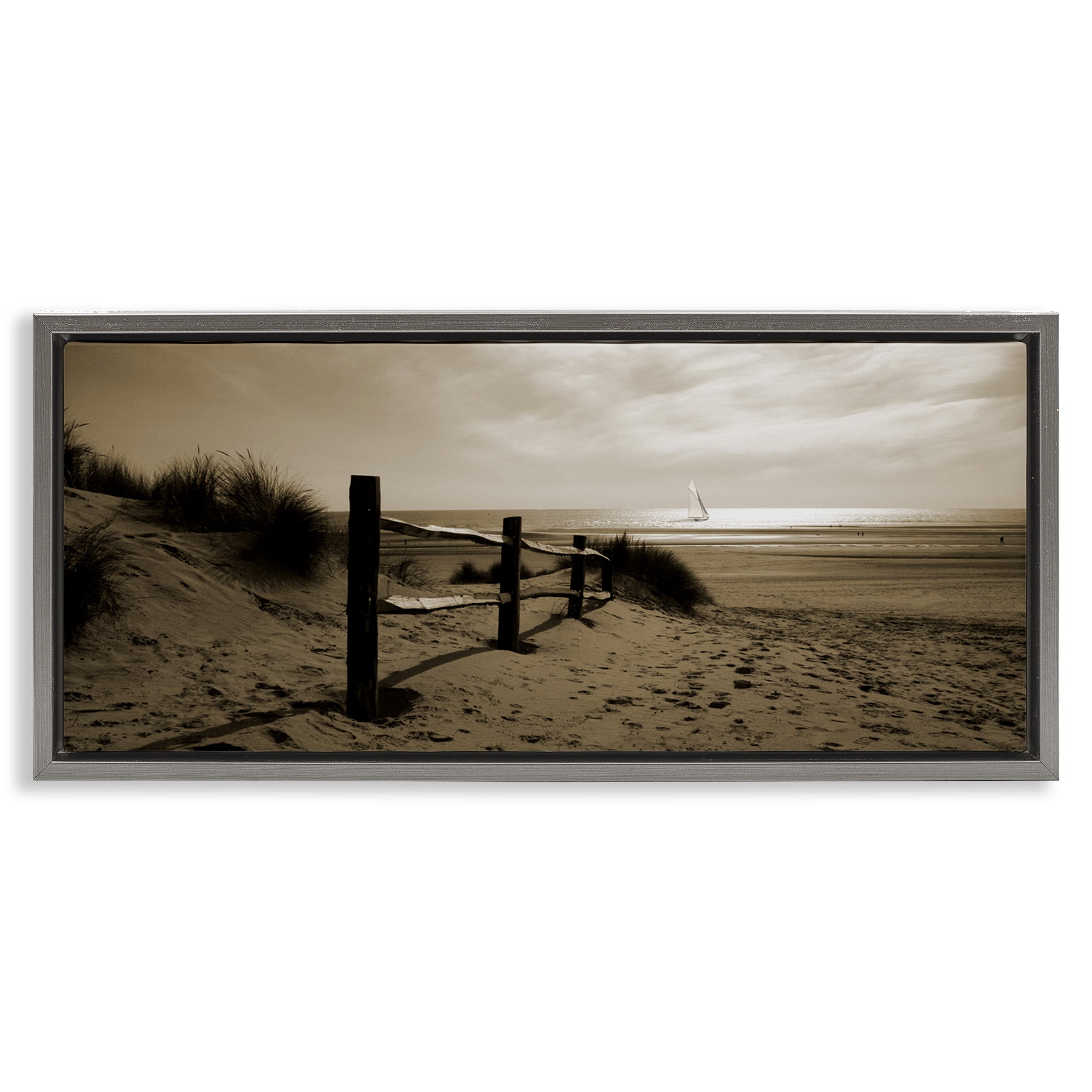 Stupell Industries Open Water Beach Landscape Photography Gray Floater Framed Canvas Art Print Wall Art, 31 x 14