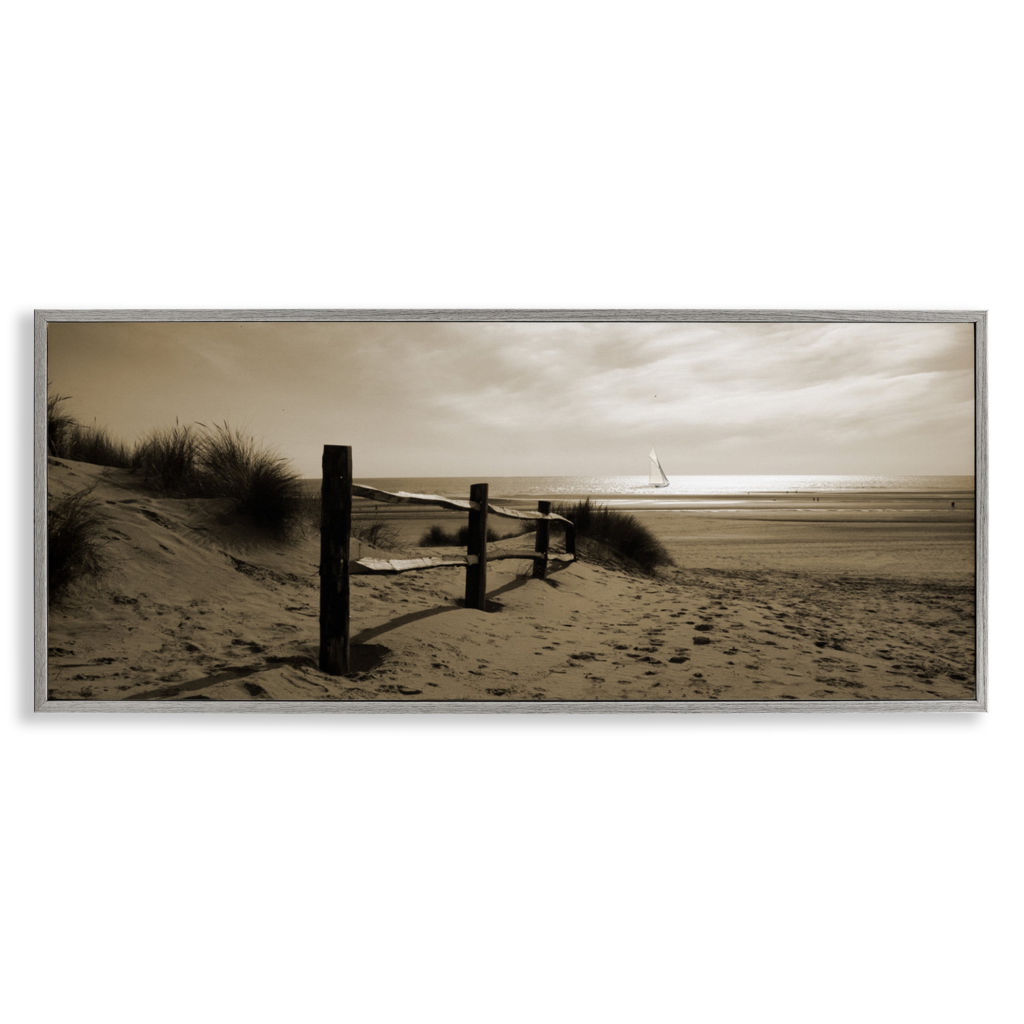 Stupell Industries Open Water Beach Landscape Photography Gray Framed Art Print Wall Art, 24 x 10