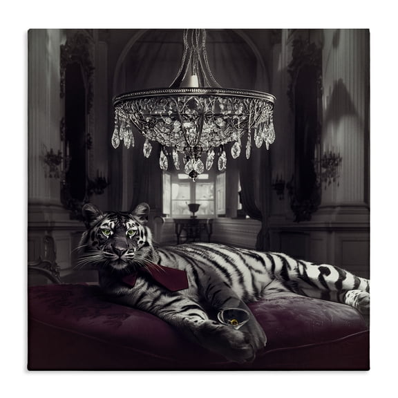Stupell Industries Opulent Tiger Martini Animals Painting Wrapped Canvas Canvas Art Print Wall Art, 36 x 36