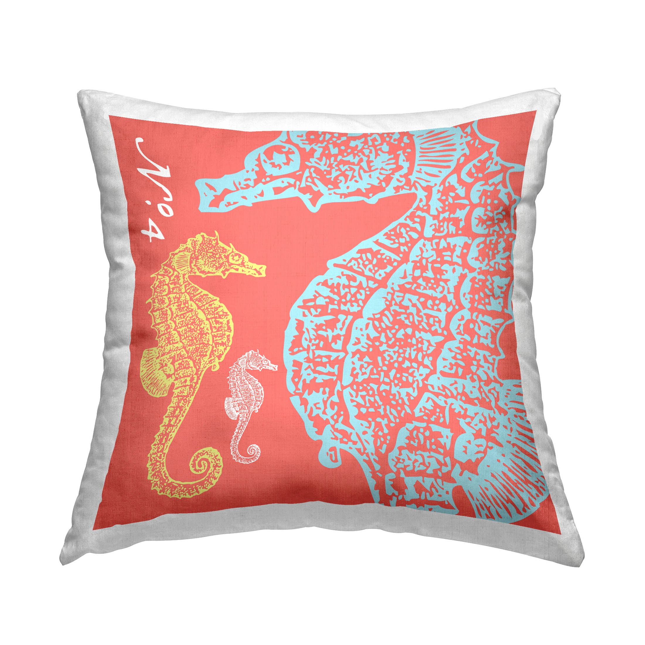 Stupell Industries Orange Aquatic Seahorses Printed Throw Pillow Design by George Tygert