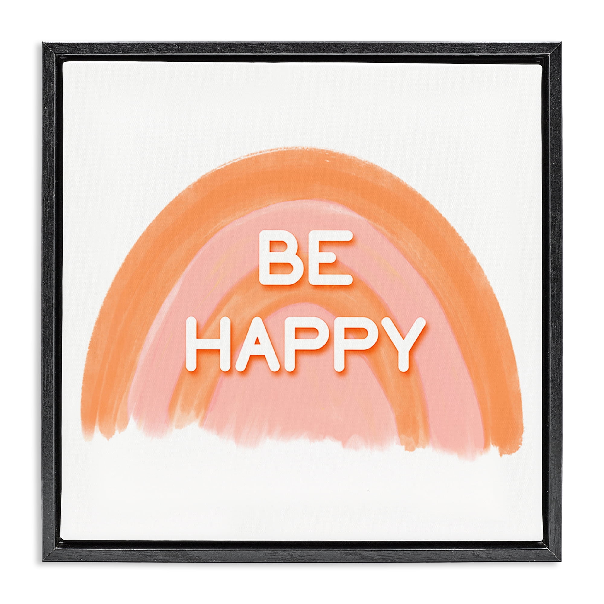 Stupell Industries Orange Be Happy Text & Numbers Painting Black Floater Framed Canvas Art Print Wall Art, 25 x 25