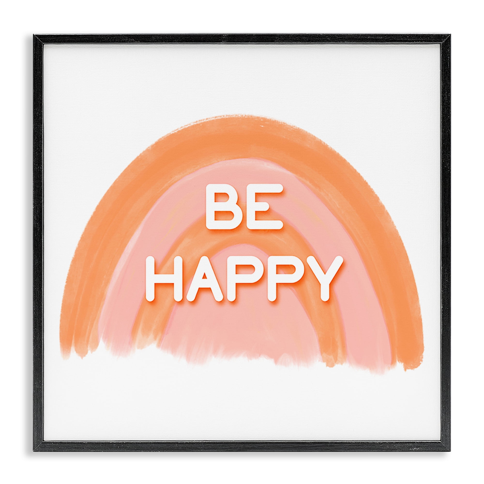 Stupell Industries Orange Be Happy Text & Numbers Painting Black Framed Art Print Wall Art, 17 x 17
