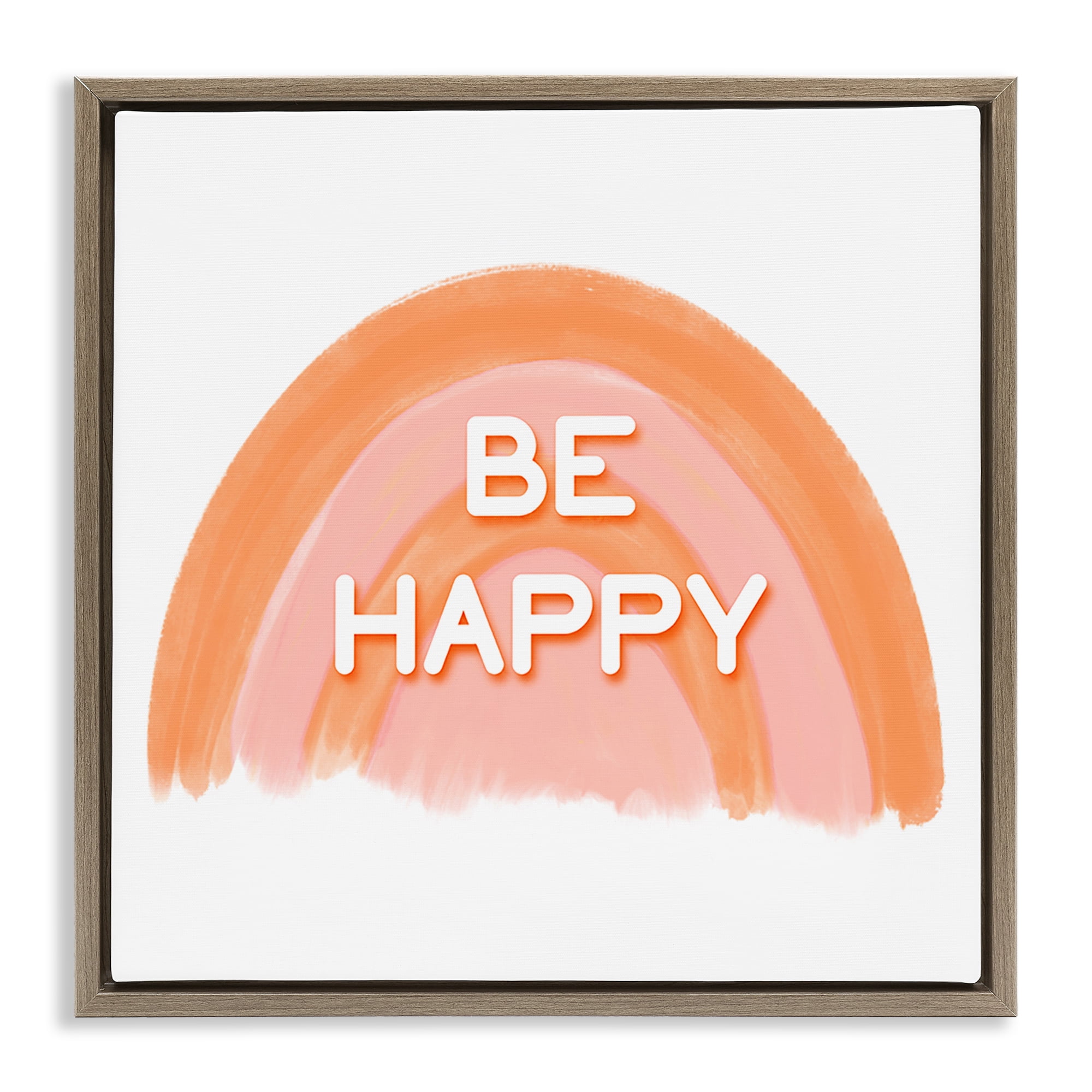 Stupell Industries Orange Be Happy Text & Numbers Painting Brown Floater Framed Canvas Art Print Wall Art, 18 x 18