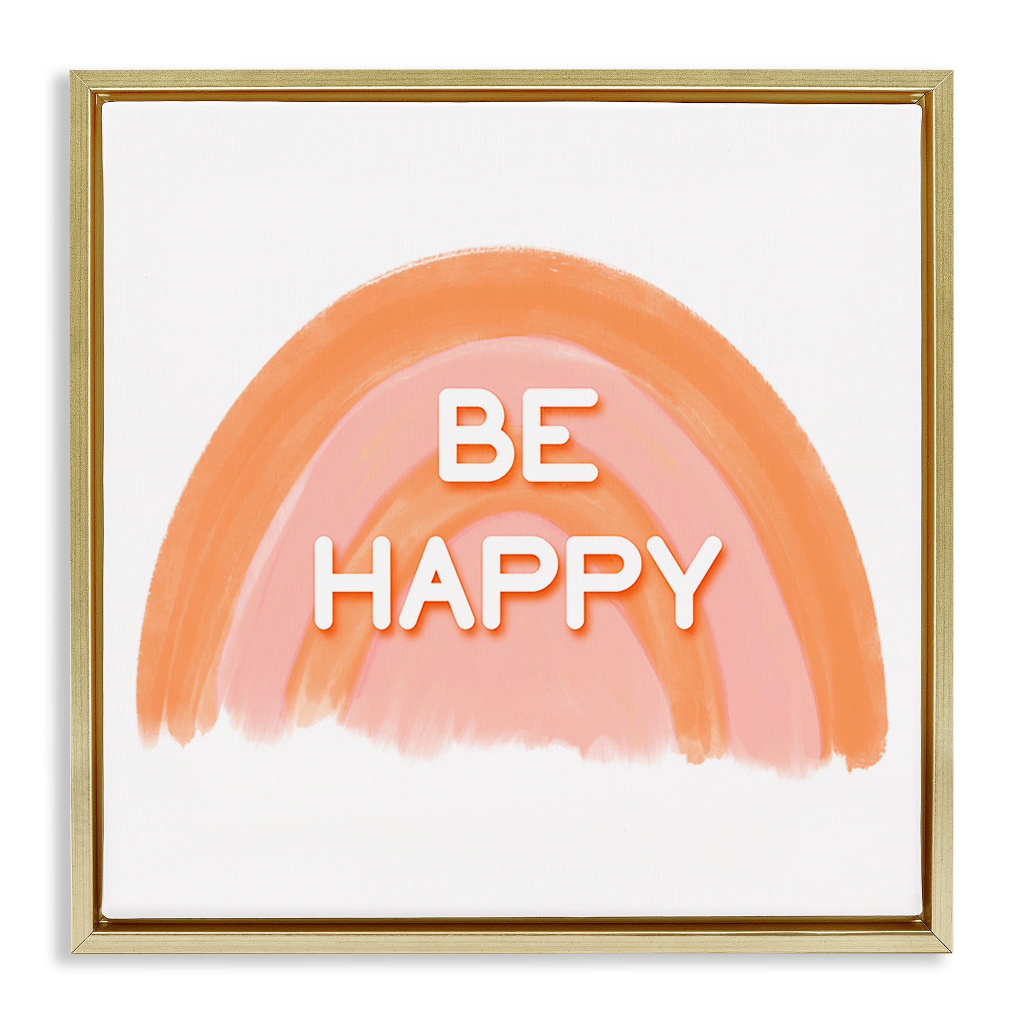 Stupell Industries Orange Be Happy Text & Numbers Painting Gold Floater Framed Canvas Art Print Wall Art, 18 x 18