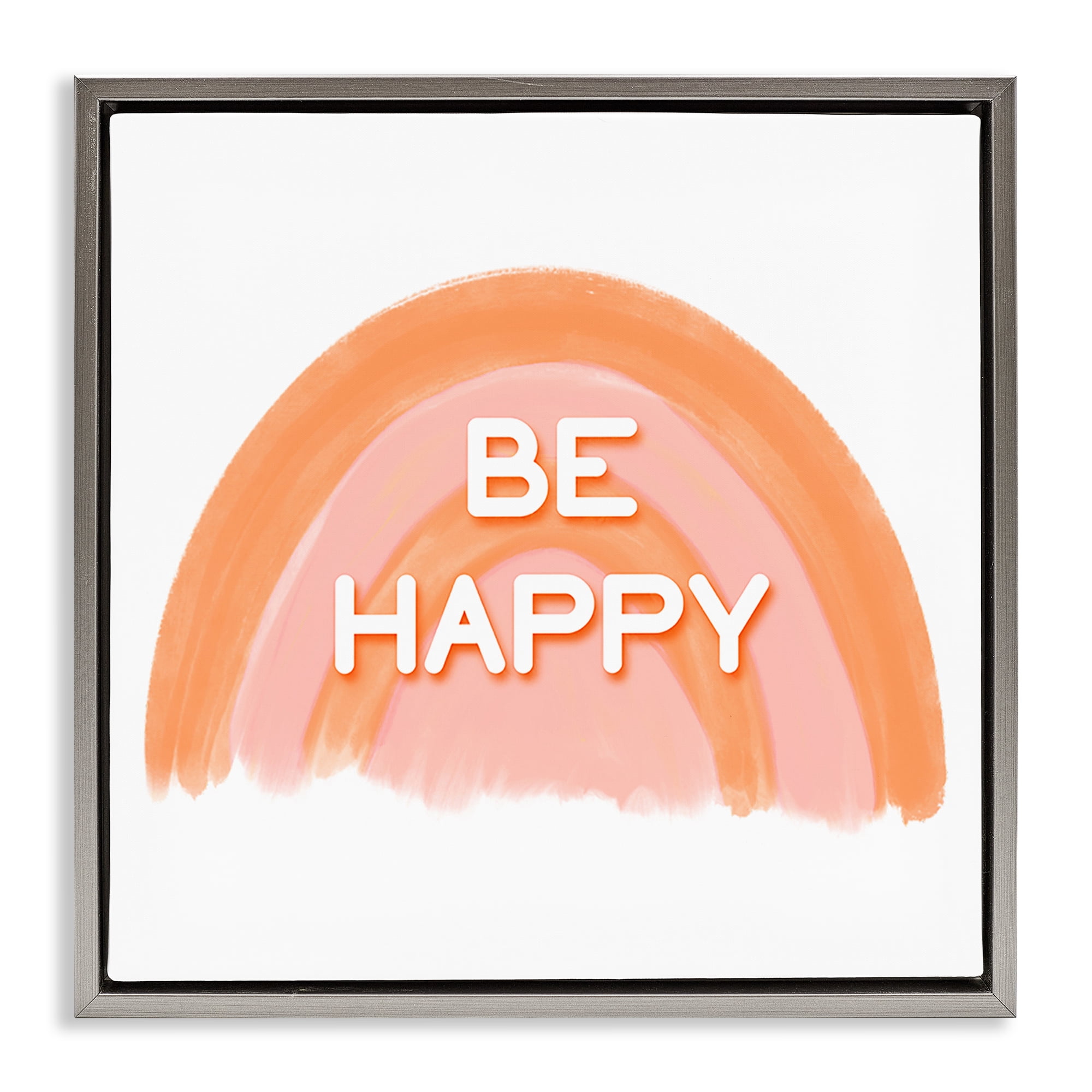 Stupell Industries Orange Be Happy Text & Numbers Painting Gray Floater Framed Canvas Art Print Wall Art, 25 x 25