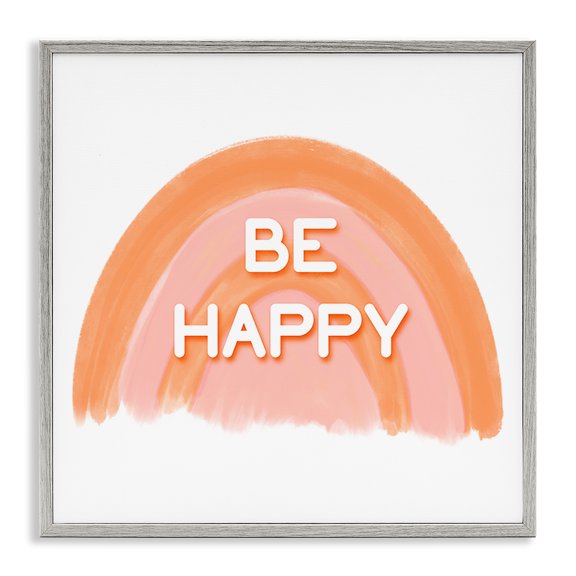 Stupell Industries Orange Be Happy Text & Numbers Painting Gray Framed Art Print Wall Art, 12 x 12