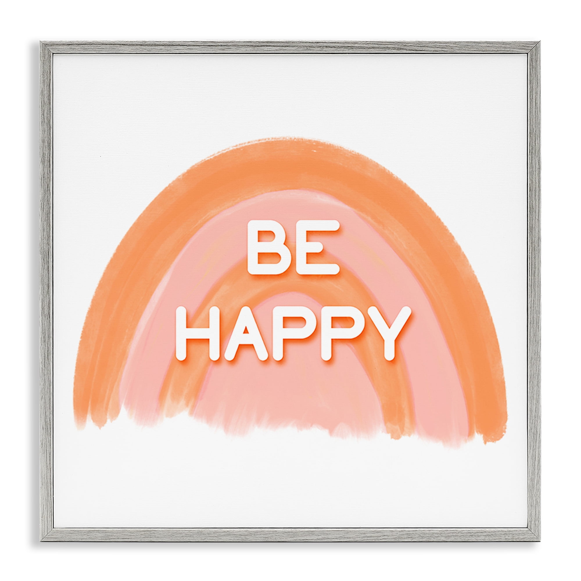Stupell Industries Orange Be Happy Text & Numbers Painting Gray Framed Art Print Wall Art, 24 x 24