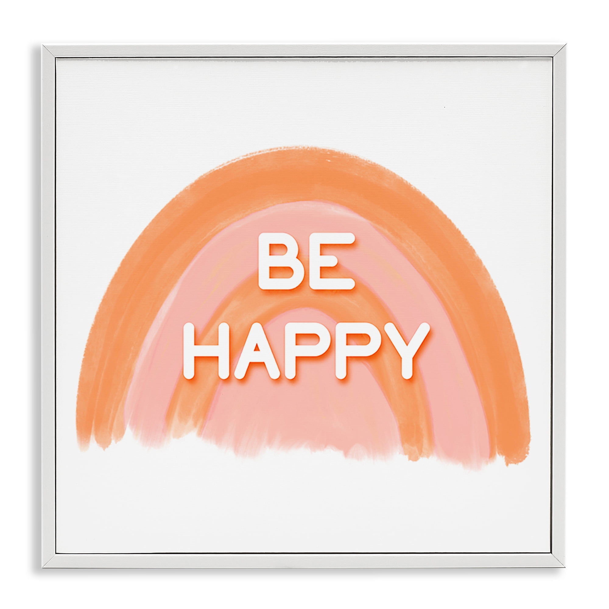 Stupell Industries Orange Be Happy Text & Numbers Painting White Framed Art Print Wall Art, 24 x 24