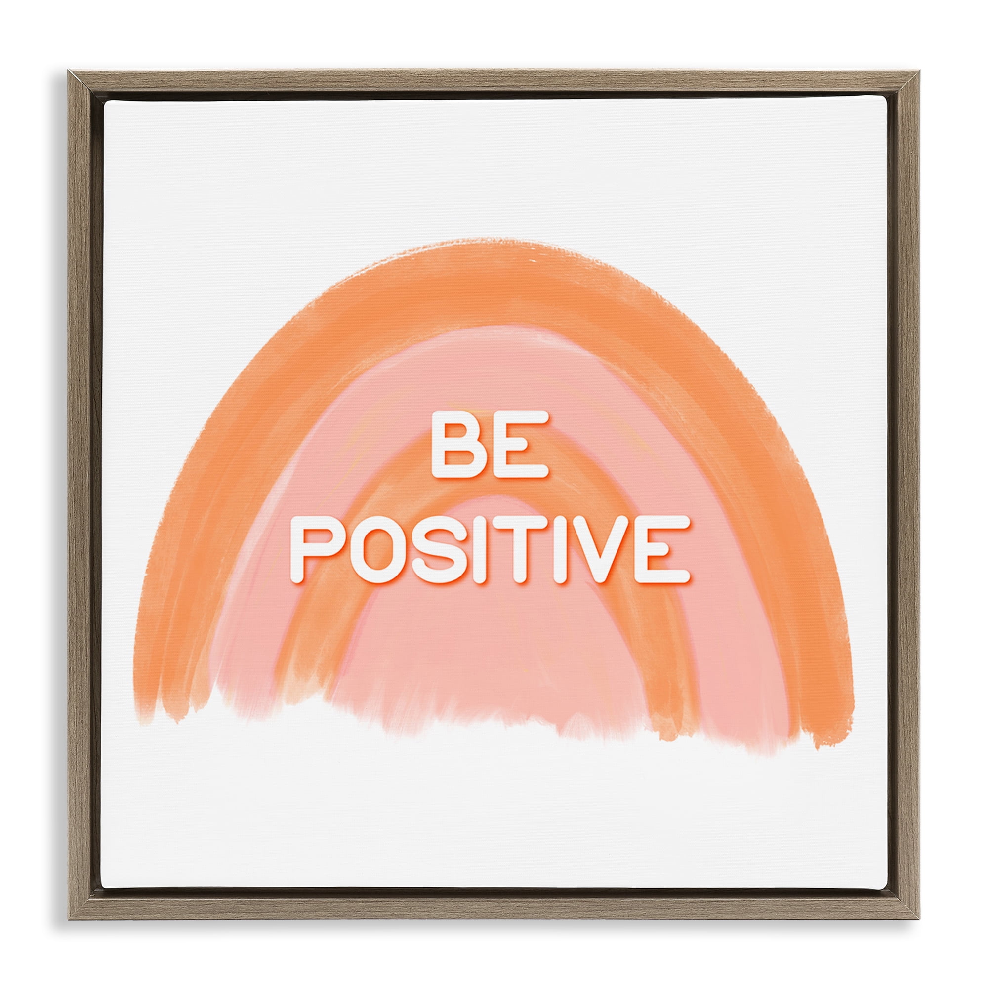 Stupell Industries Orange Be Positive Text & Numbers Painting Brown Floater Framed Canvas Art Print Wall Art, 18 x 18