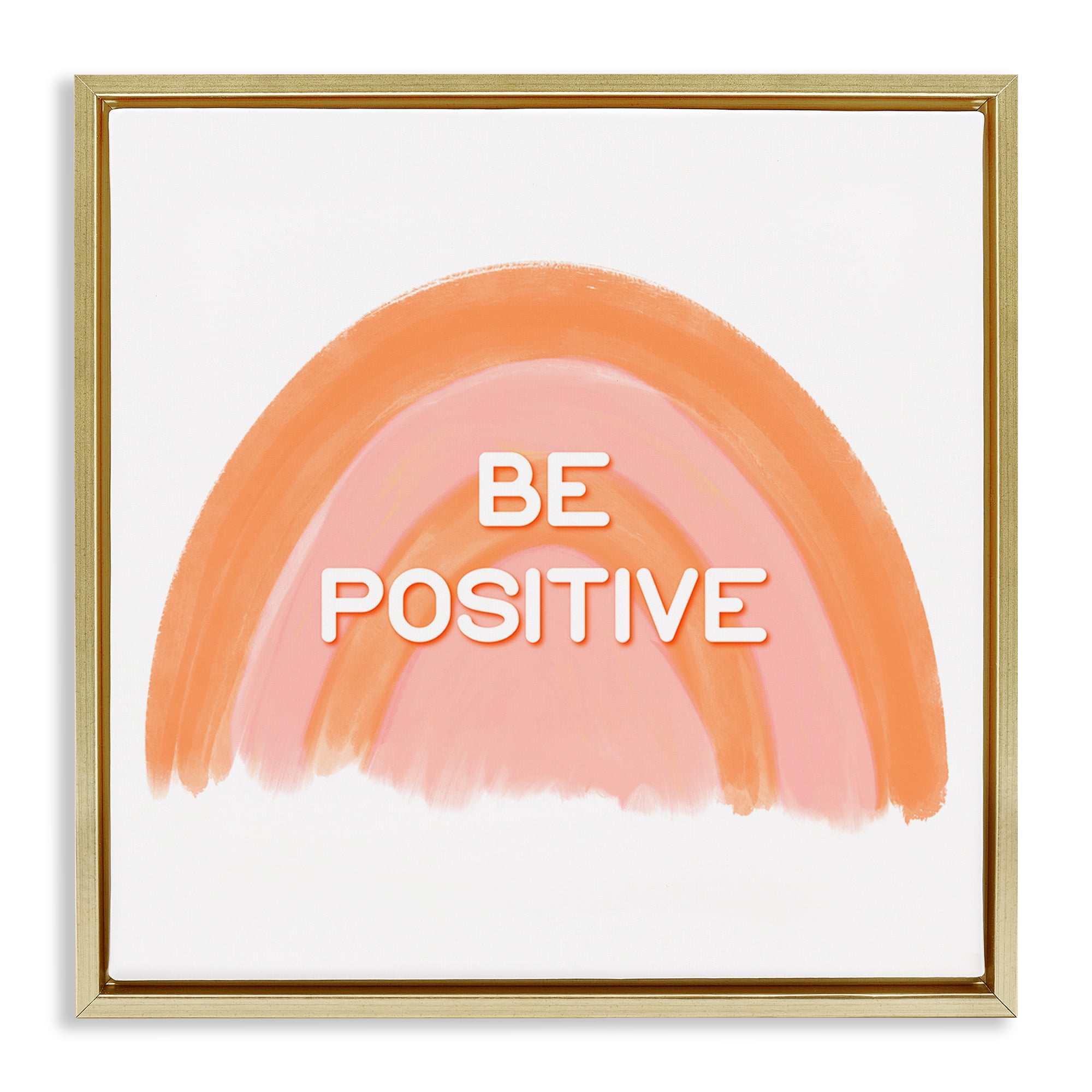 Stupell Industries Orange Be Positive Text & Numbers Painting Gold Floater Framed Canvas Art Print Wall Art, 25 x 25
