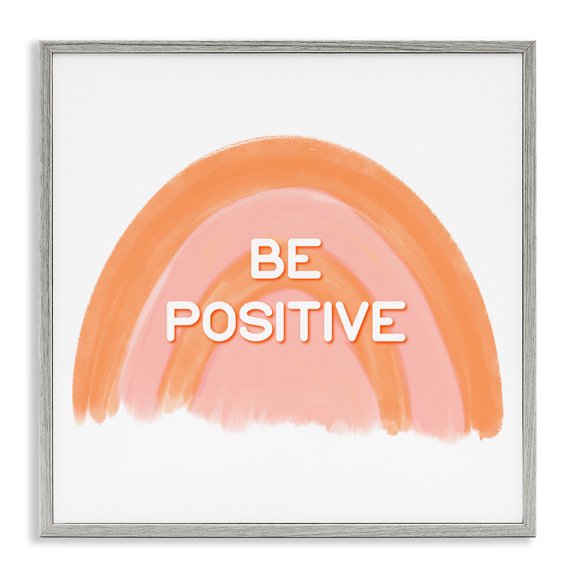 Stupell Industries Orange Be Positive Text & Numbers Painting Gray Framed Art Print Wall Art, 17 x 17