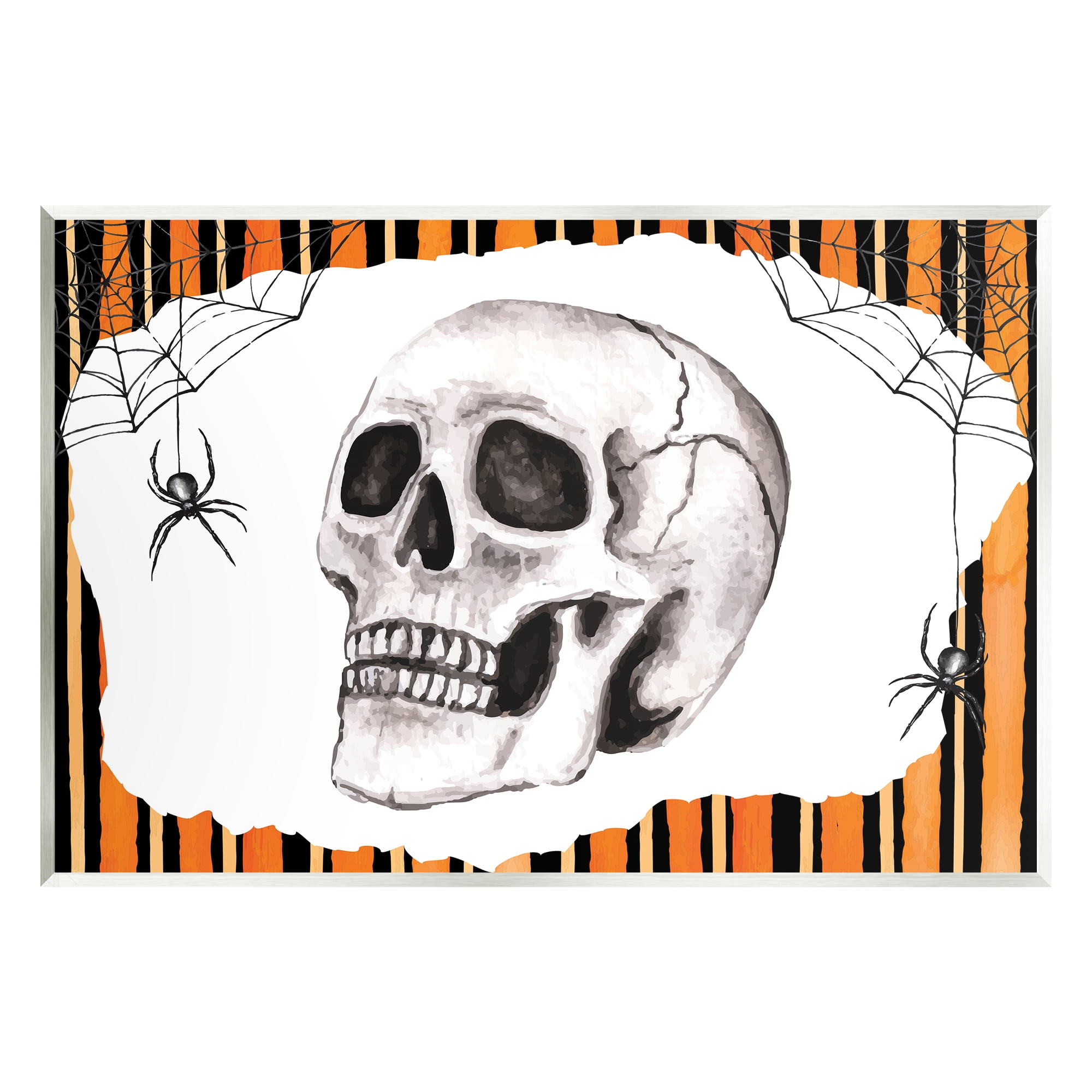 Stupell Industries Orange & Black Striped Skull Holiday Painting Unframed Art Print Wall Art