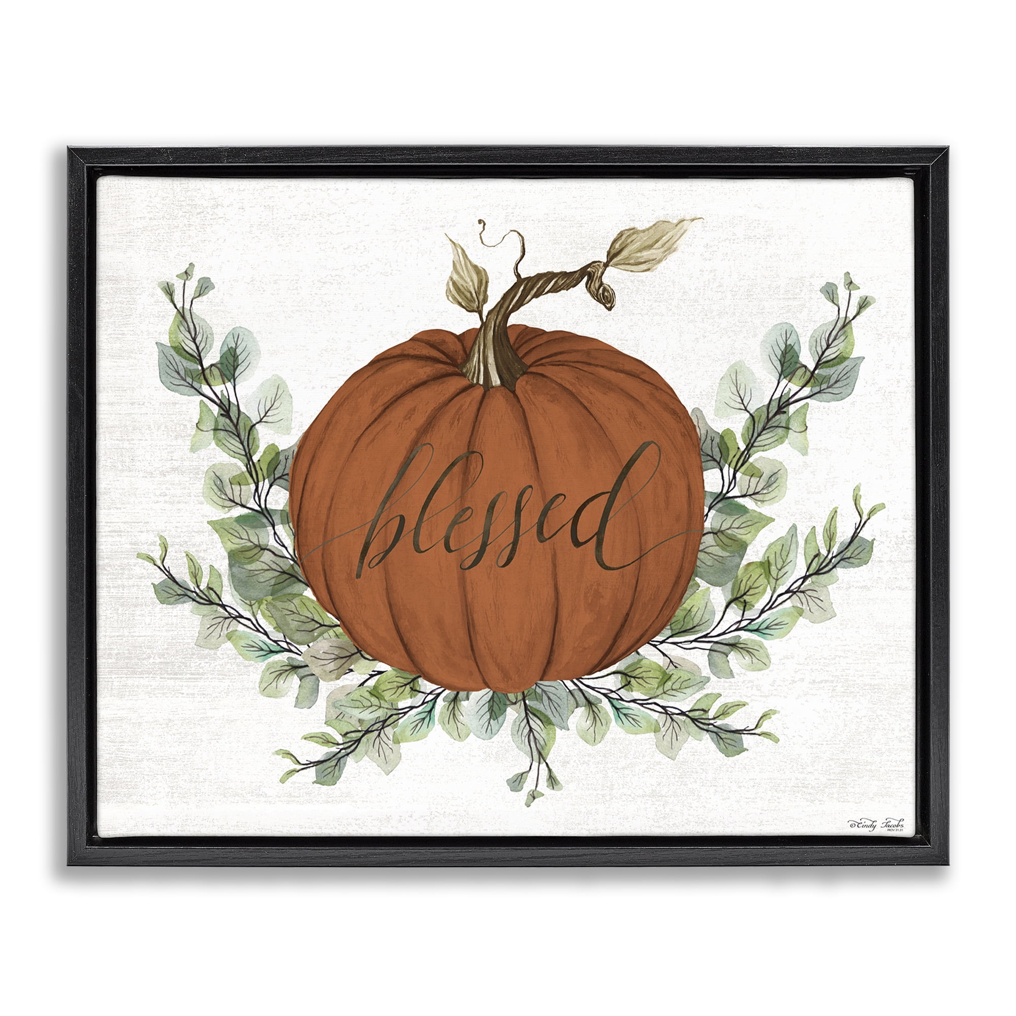 Stupell Industries Orange Blessed Pumpkin Food & Beverage Painting Black Floater Framed Canvas Art Print Wall Art, 31 x 25