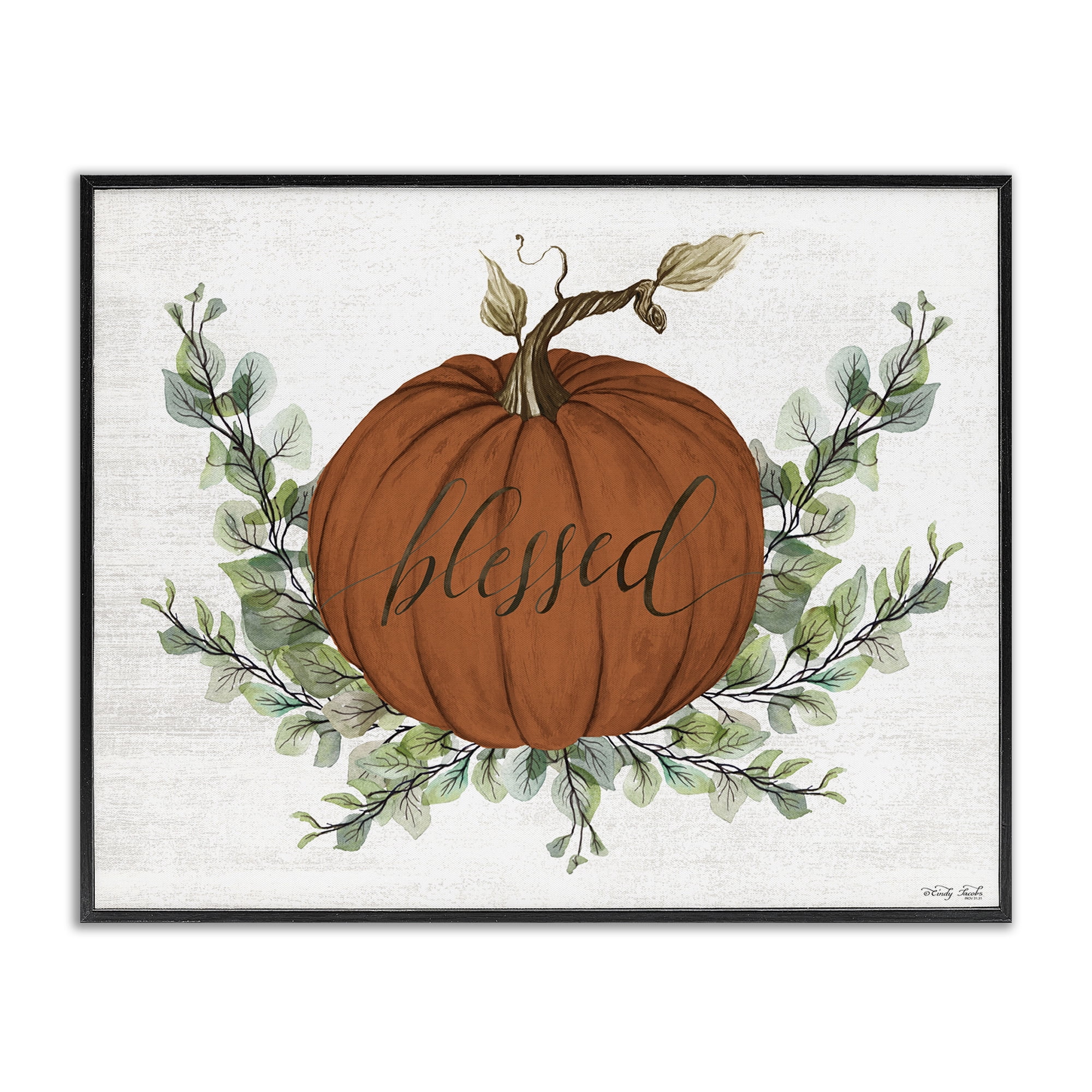 Stupell Industries Orange Blessed Pumpkin Food & Beverage Painting Black Framed Art Print Wall Art, 14 x 11