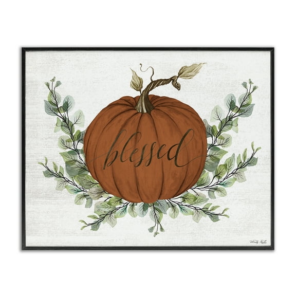 Stupell Industries Orange Blessed Pumpkin Food & Beverage Painting Black Framed Art Print Wall Art, 14 x 11