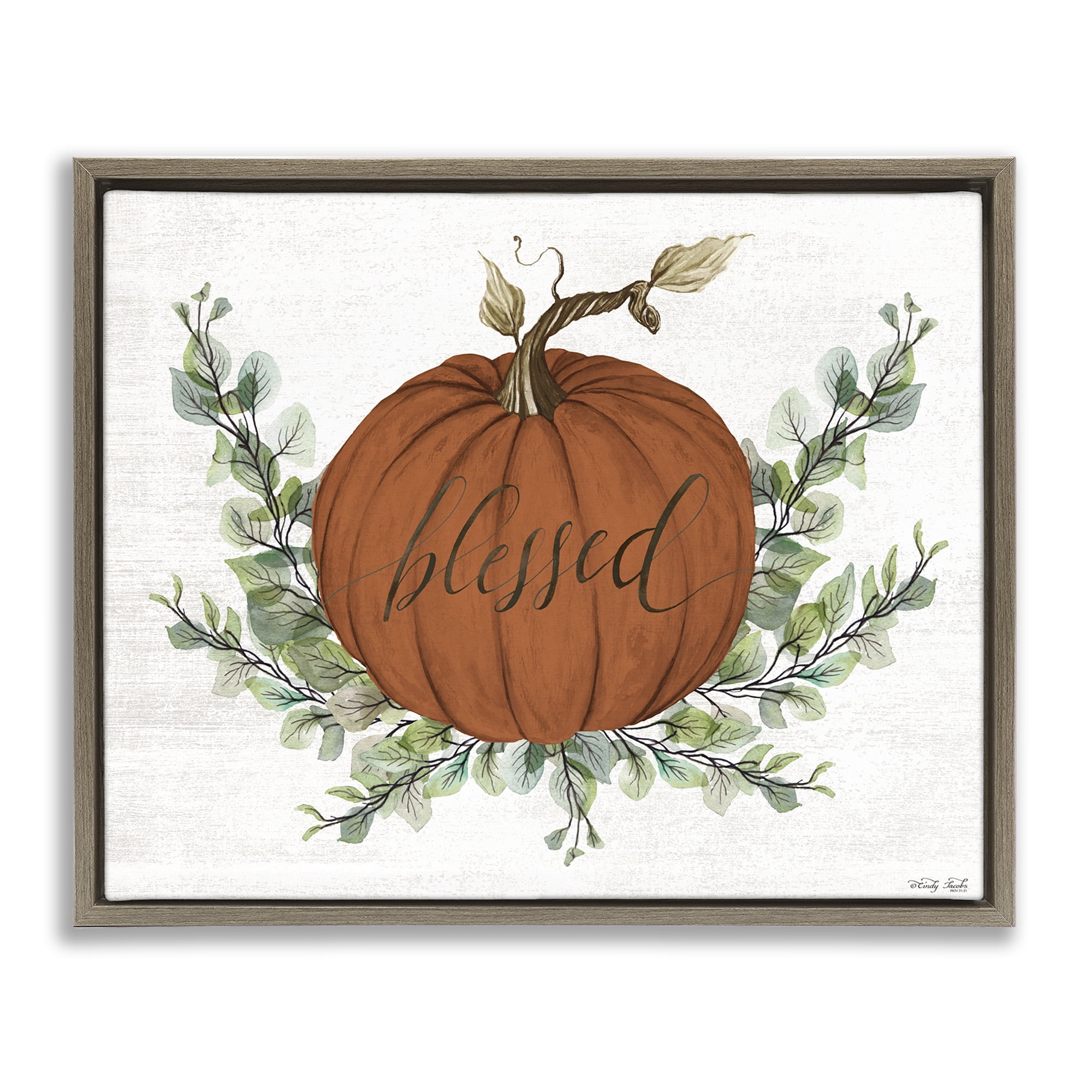 Stupell Industries Orange Blessed Pumpkin Food & Beverage Painting Brown Floater Framed Canvas Art Print Wall Art, 21 x 17