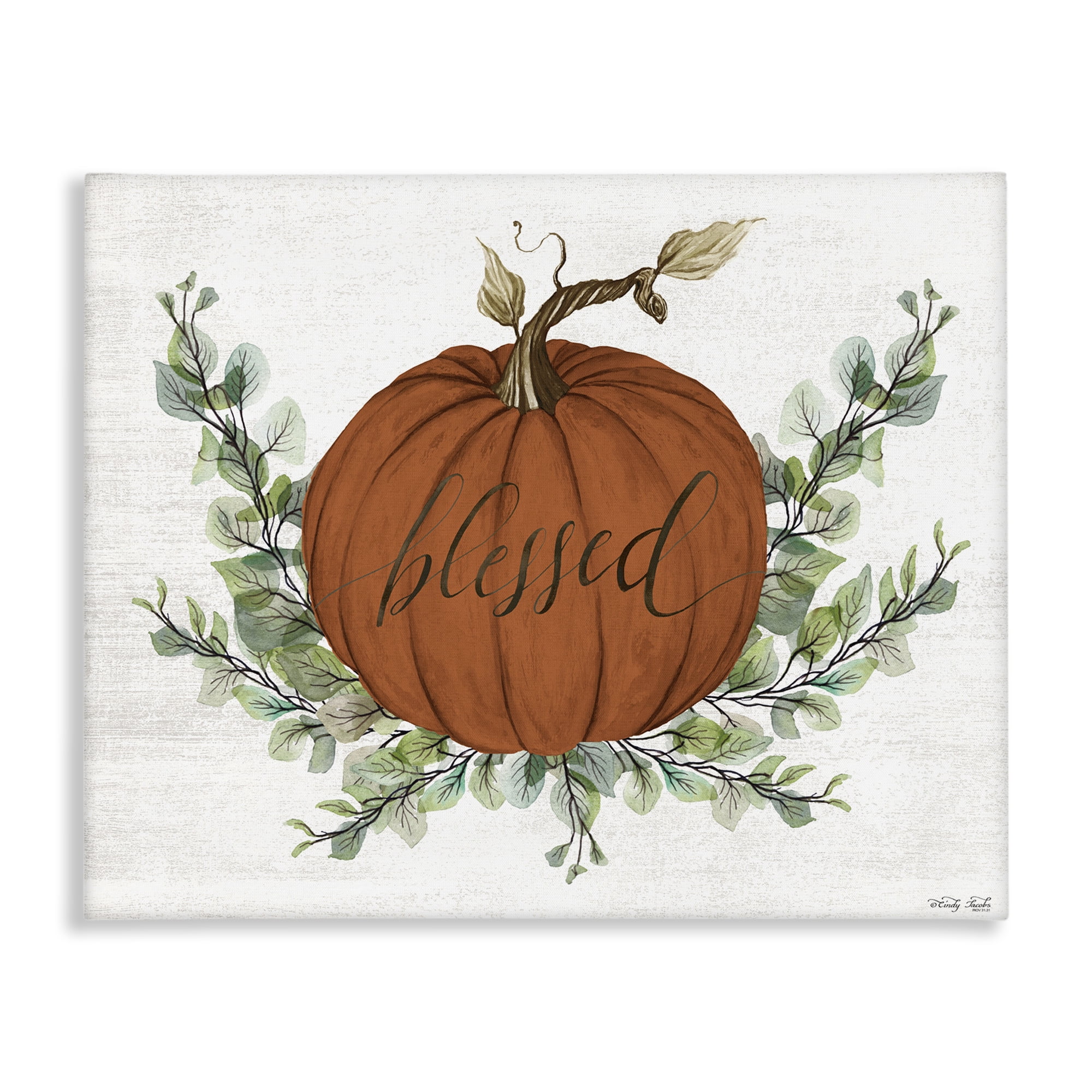 Stupell Industries Orange Blessed Pumpkin Food & Beverage Painting Gallery Wrapped Canvas Art Print Wall Art, 48 x 36