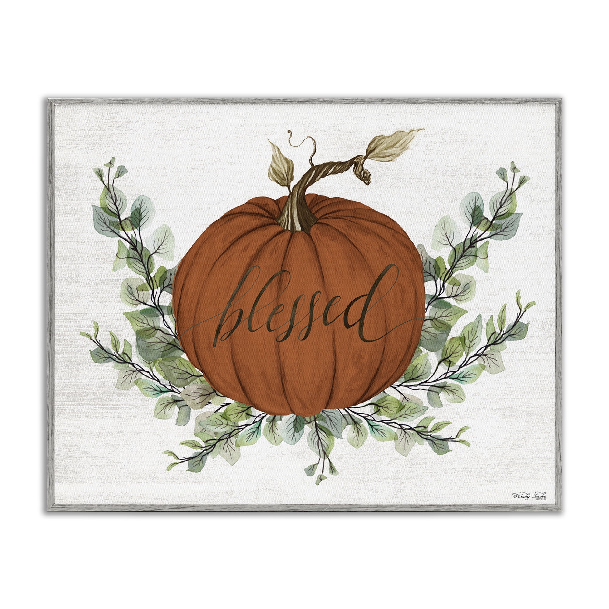Stupell Industries Orange Blessed Pumpkin Food & Beverage Painting Gray Framed Art Print Wall Art, 14 x 11