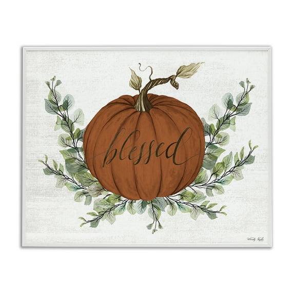 Stupell Industries Orange Blessed Pumpkin Food & Beverage Painting White Framed Art Print Wall Art, 20 x 16